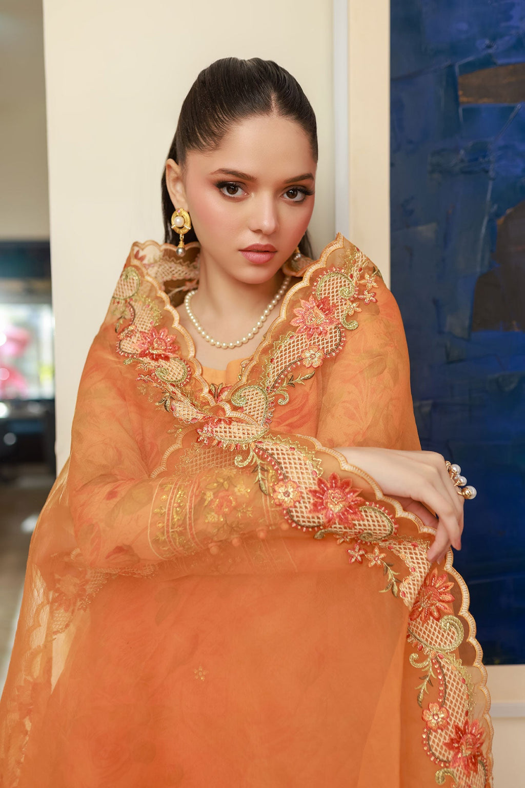 Dhanak | Signature Pret | ORANGE 2PCS EMBROIDERED KURTA WITH TROUSER