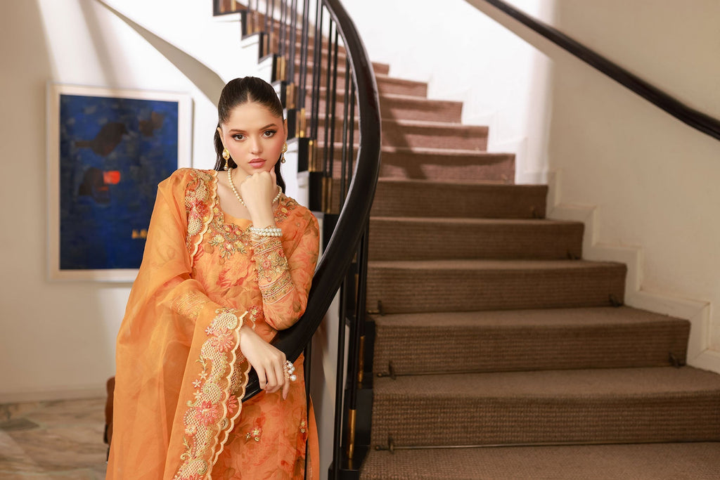 Dhanak | Signature Pret | ORANGE 2PCS EMBROIDERED KURTA WITH TROUSER