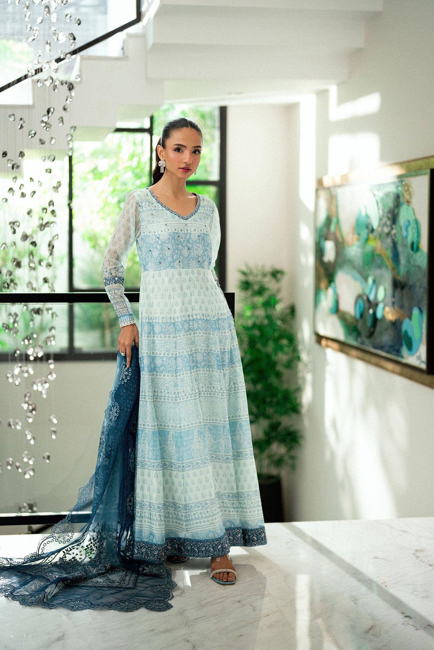 Dhanak | Signature Pret | SKY BLUE 2PCS EMBROIDERED PISHWAS WITH TROUSER