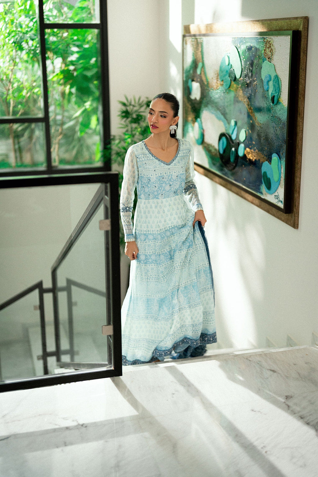 Dhanak | Signature Pret | SKY BLUE 2PCS EMBROIDERED PISHWAS WITH TROUSER
