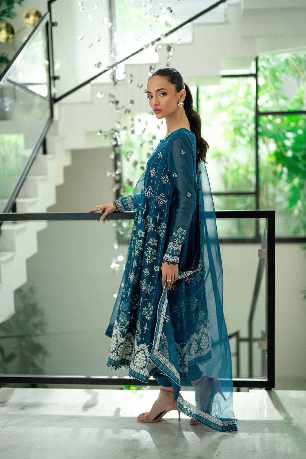 Dhanak | Signature Pret | TURQUOISE BLUE 2PCS EMBROIDERED PISHWAS WITH TROUSER
