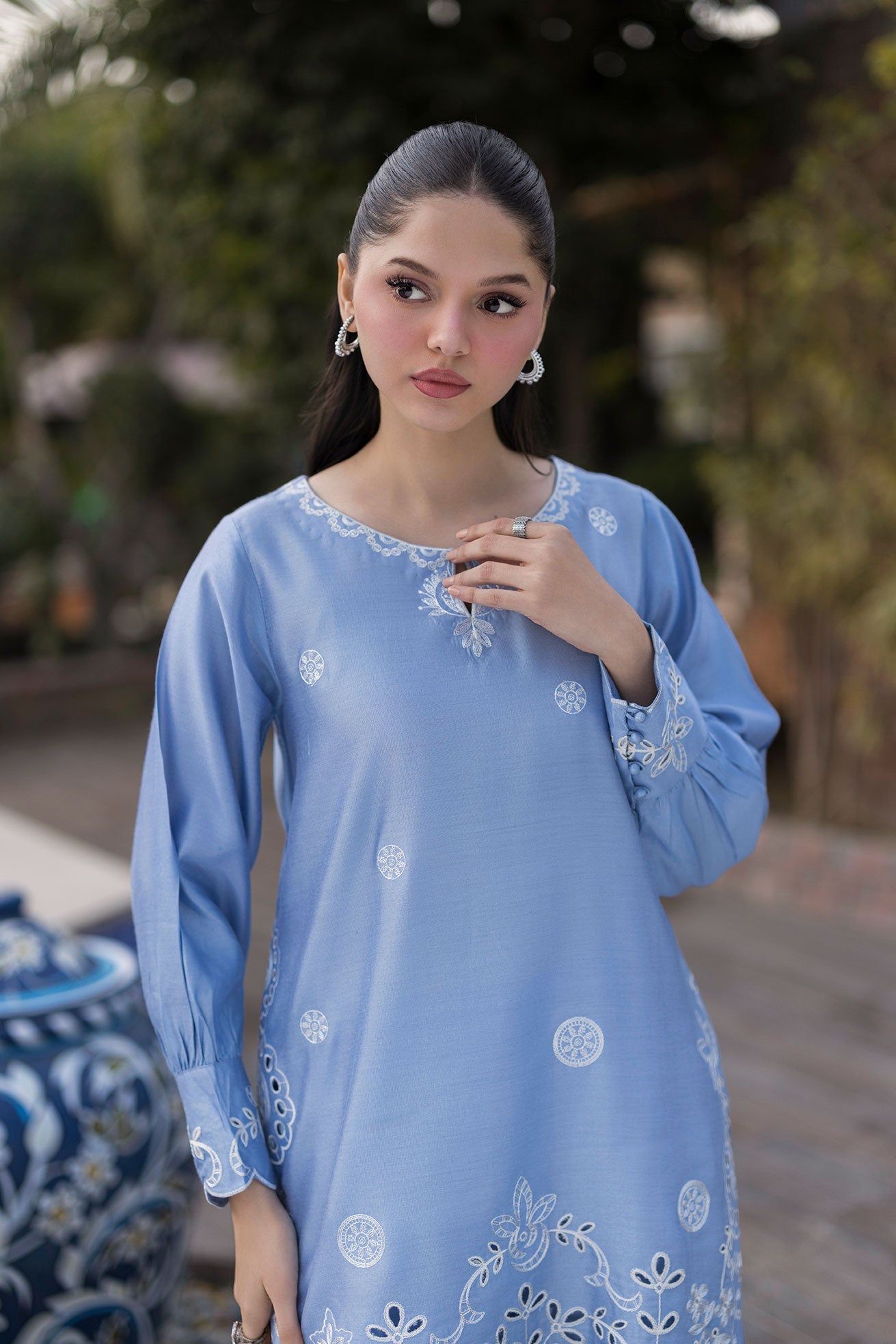 Dhanak | Signature Pret | SKY BLUE 2PCS EMBROIDERED KURTA WITH TROUSER