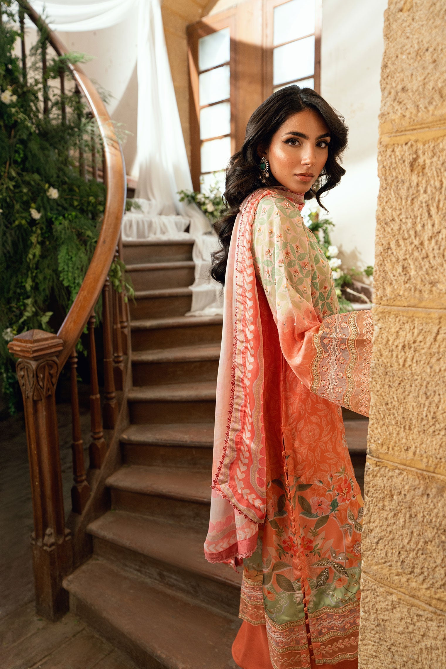 Dhanak | Silk Pret | ORANGE 2PCS HAND EMBELLISHED KURTA WITH TROUSER