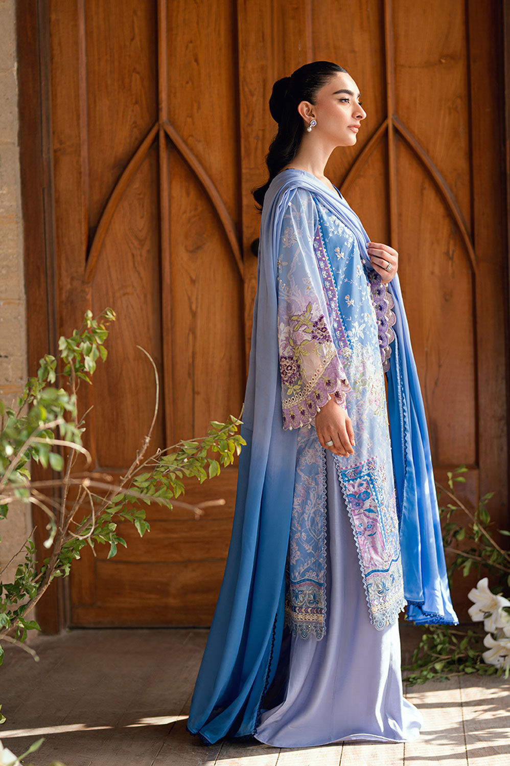 Dhanak | Silk Pret | PURPLE 2PCS HAND EMBELLISHED KURTA WITH TROUSER