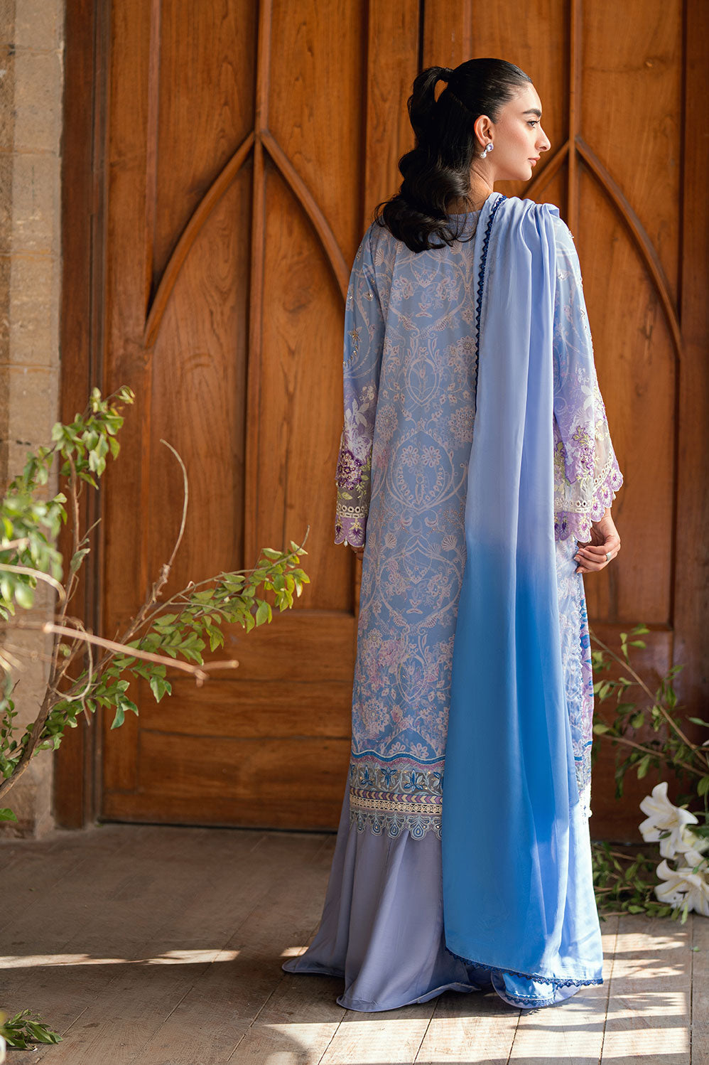 Dhanak | Silk Pret | PURPLE 2PCS HAND EMBELLISHED KURTA WITH TROUSER