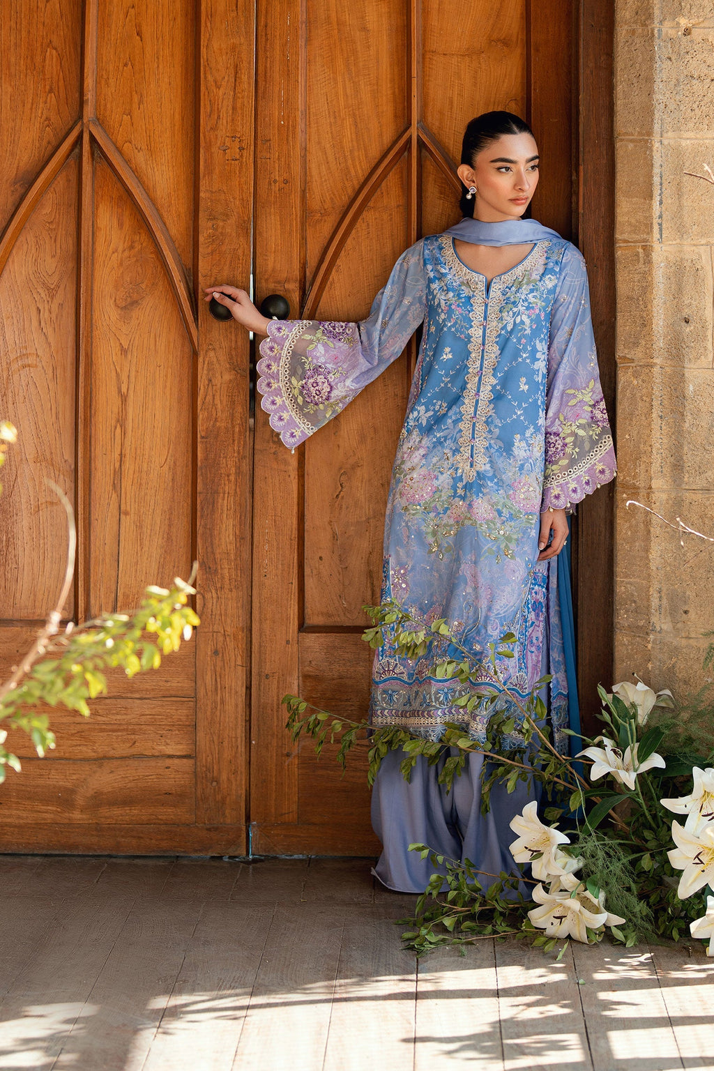 Dhanak | Silk Pret | PURPLE 2PCS HAND EMBELLISHED KURTA WITH TROUSER