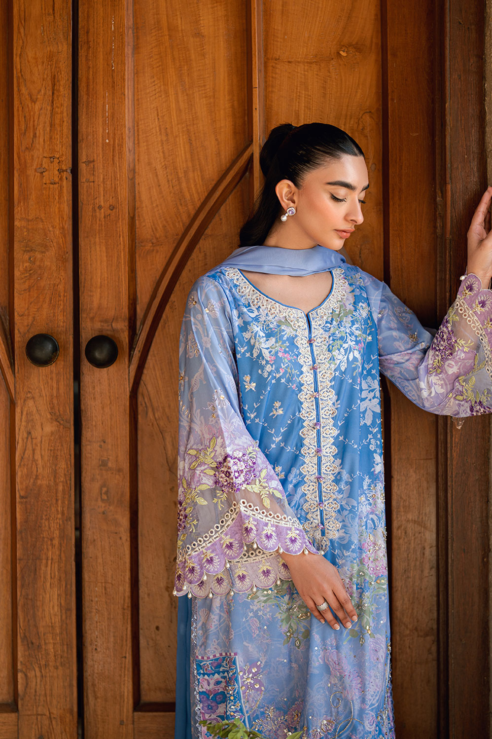 Dhanak | Silk Pret | PURPLE 2PCS HAND EMBELLISHED KURTA WITH TROUSER