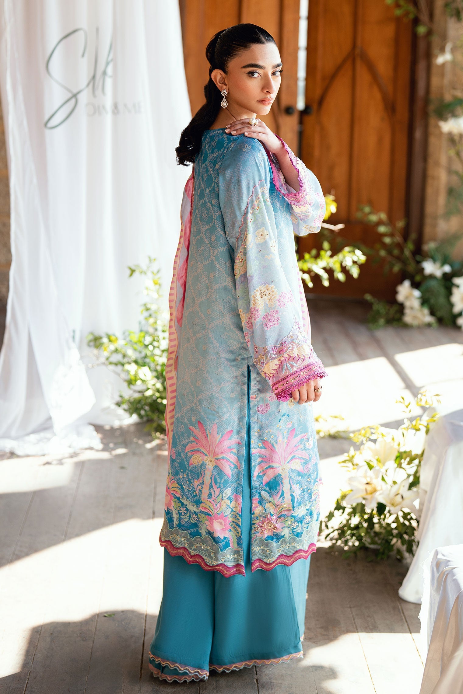 Dhanak | Silk Pret | BLUE 2PCS HAND EMBELLISHED KURTA WITH TROUSER