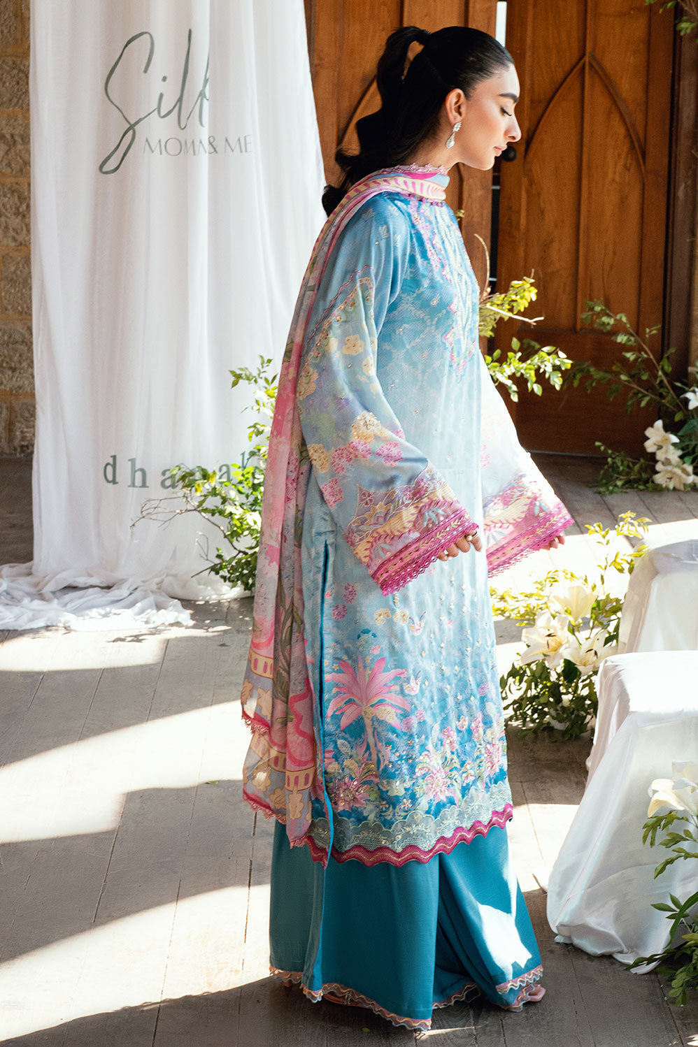 Dhanak | Silk Pret | BLUE 2PCS HAND EMBELLISHED KURTA WITH TROUSER