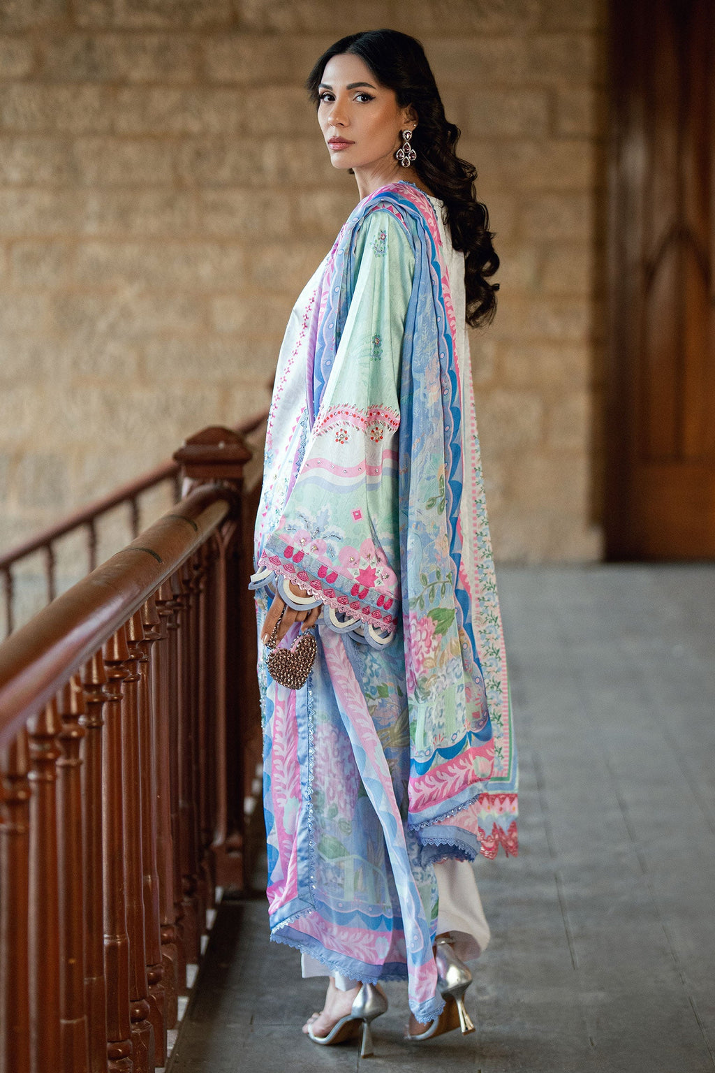 Dhanak | Silk Pret | L-GREEN 2PCS HAND EMBELLISHED KURTA WITH TROUSER