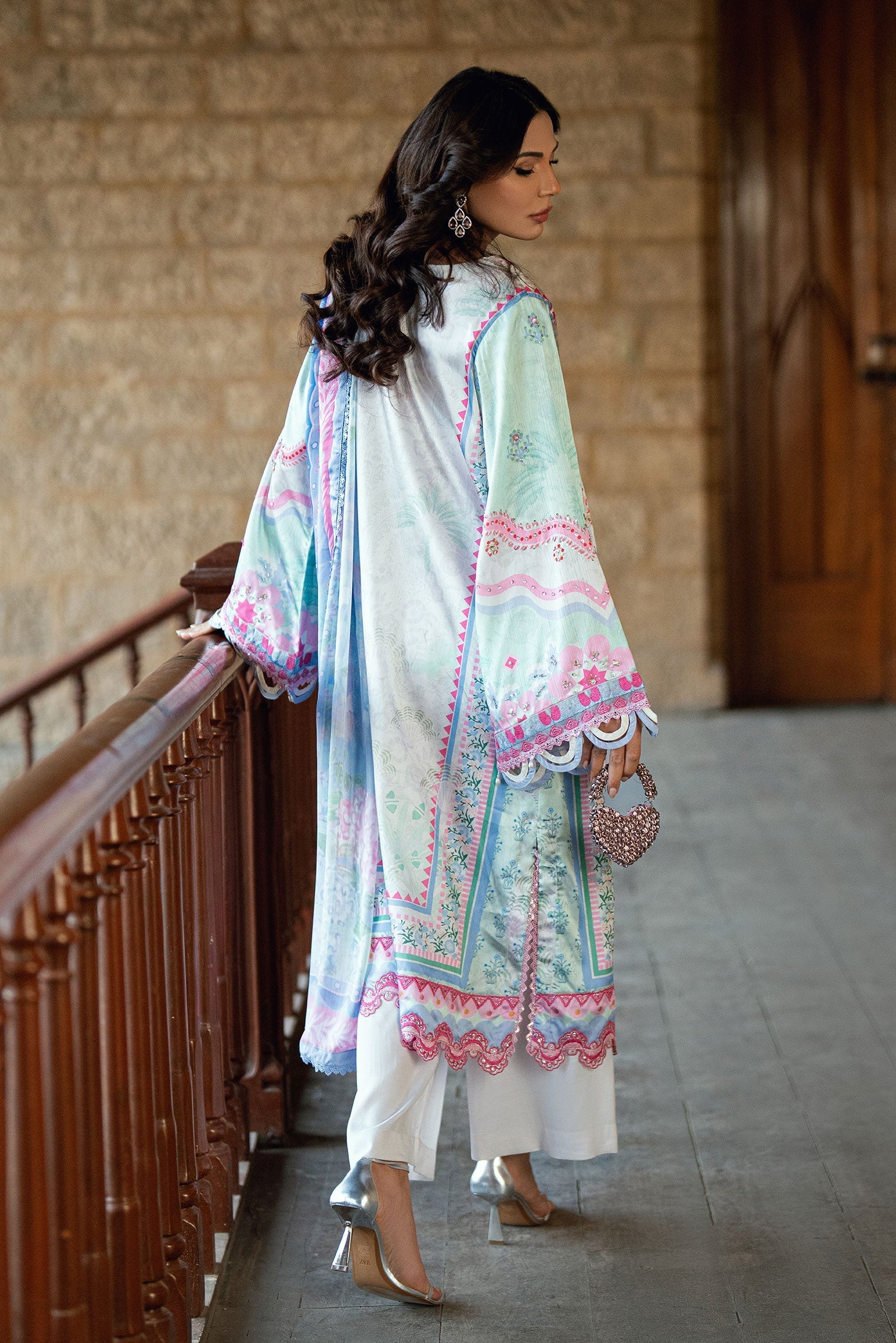 Dhanak | Silk Pret | L-GREEN 2PCS HAND EMBELLISHED KURTA WITH TROUSER