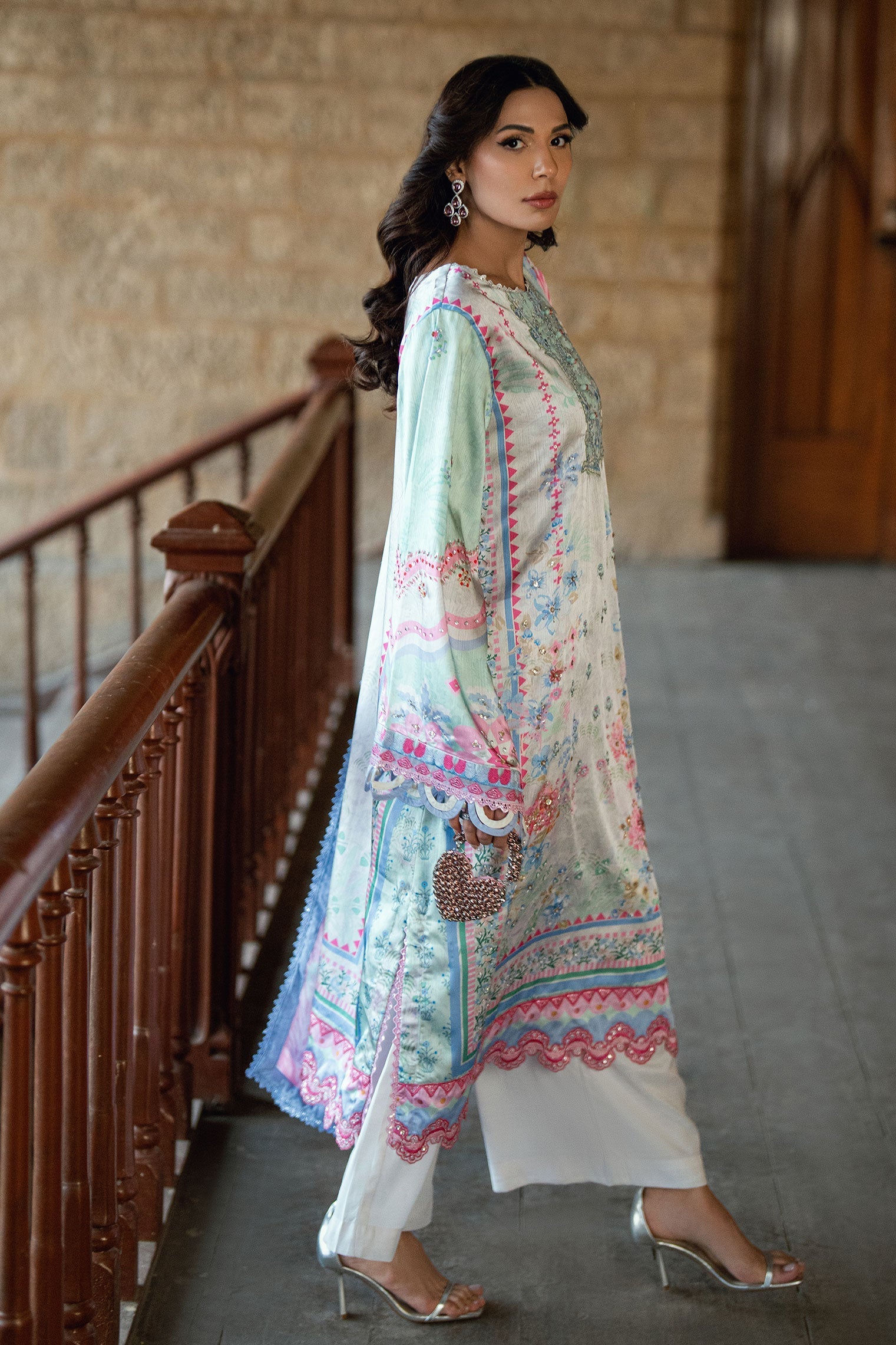 Dhanak | Silk Pret | L-GREEN 2PCS HAND EMBELLISHED KURTA WITH TROUSER