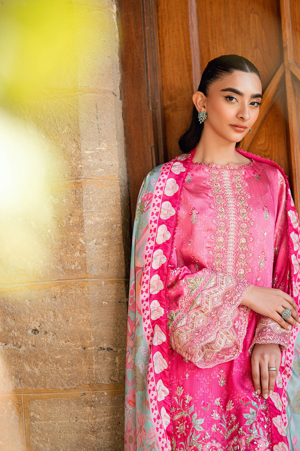 Dhanak | Silk Pret | PINK 2PCS HAND EMBELLISHED KURTA WITH TROUSER