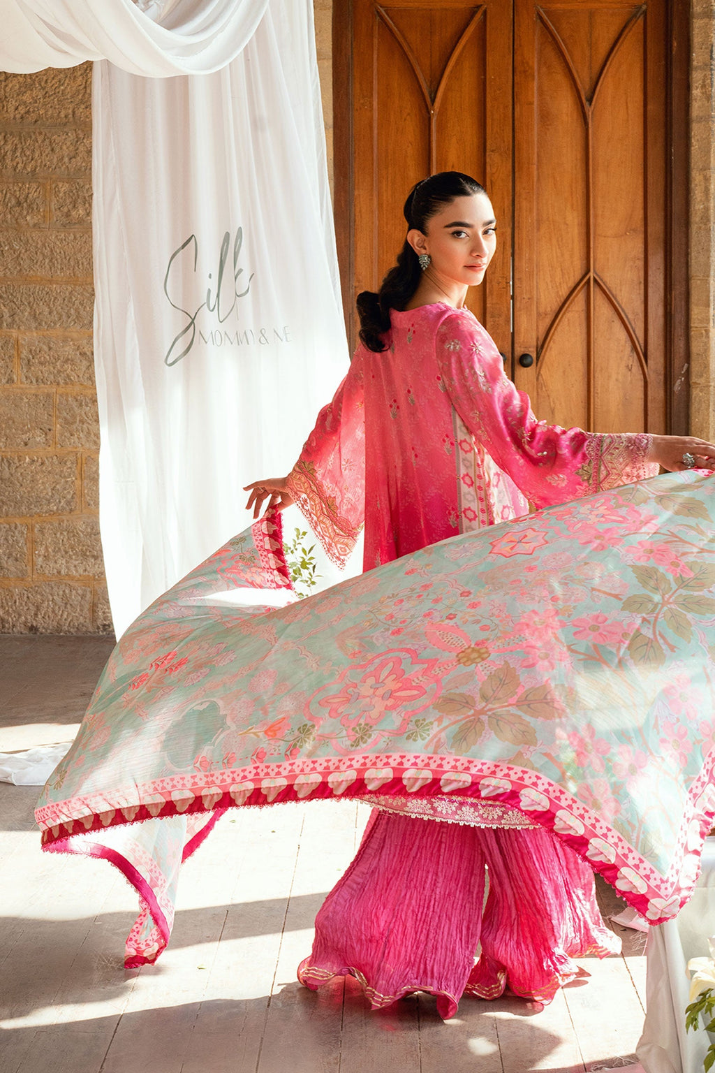 Dhanak | Silk Pret | PINK 2PCS HAND EMBELLISHED KURTA WITH TROUSER