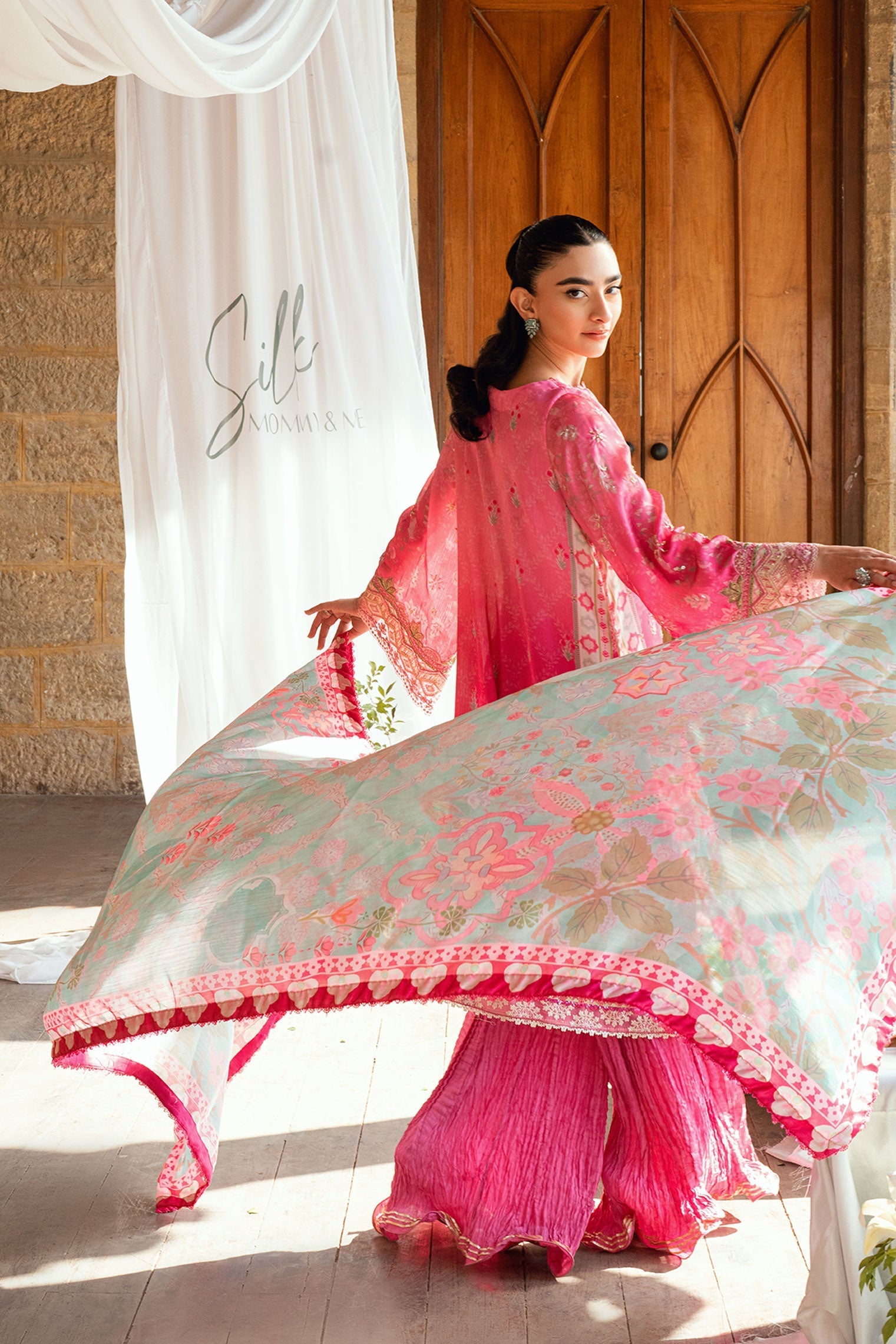 Dhanak | Silk Pret | PINK 2PCS HAND EMBELLISHED KURTA WITH TROUSER