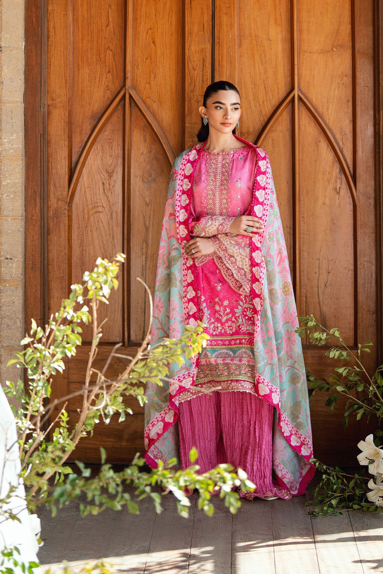 Dhanak | Silk Pret | PINK 2PCS HAND EMBELLISHED KURTA WITH TROUSER