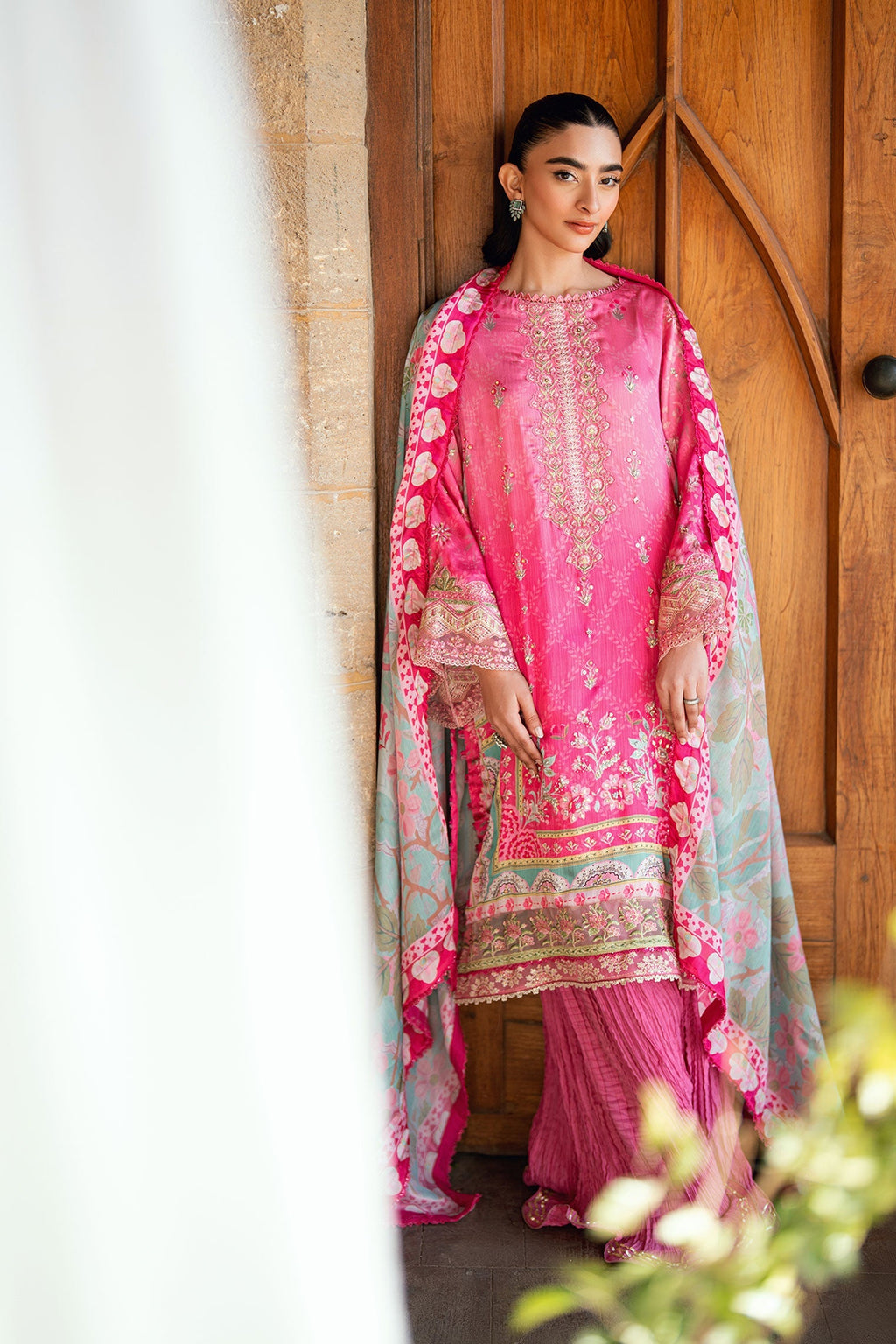 Dhanak | Silk Pret | PINK 2PCS HAND EMBELLISHED KURTA WITH TROUSER