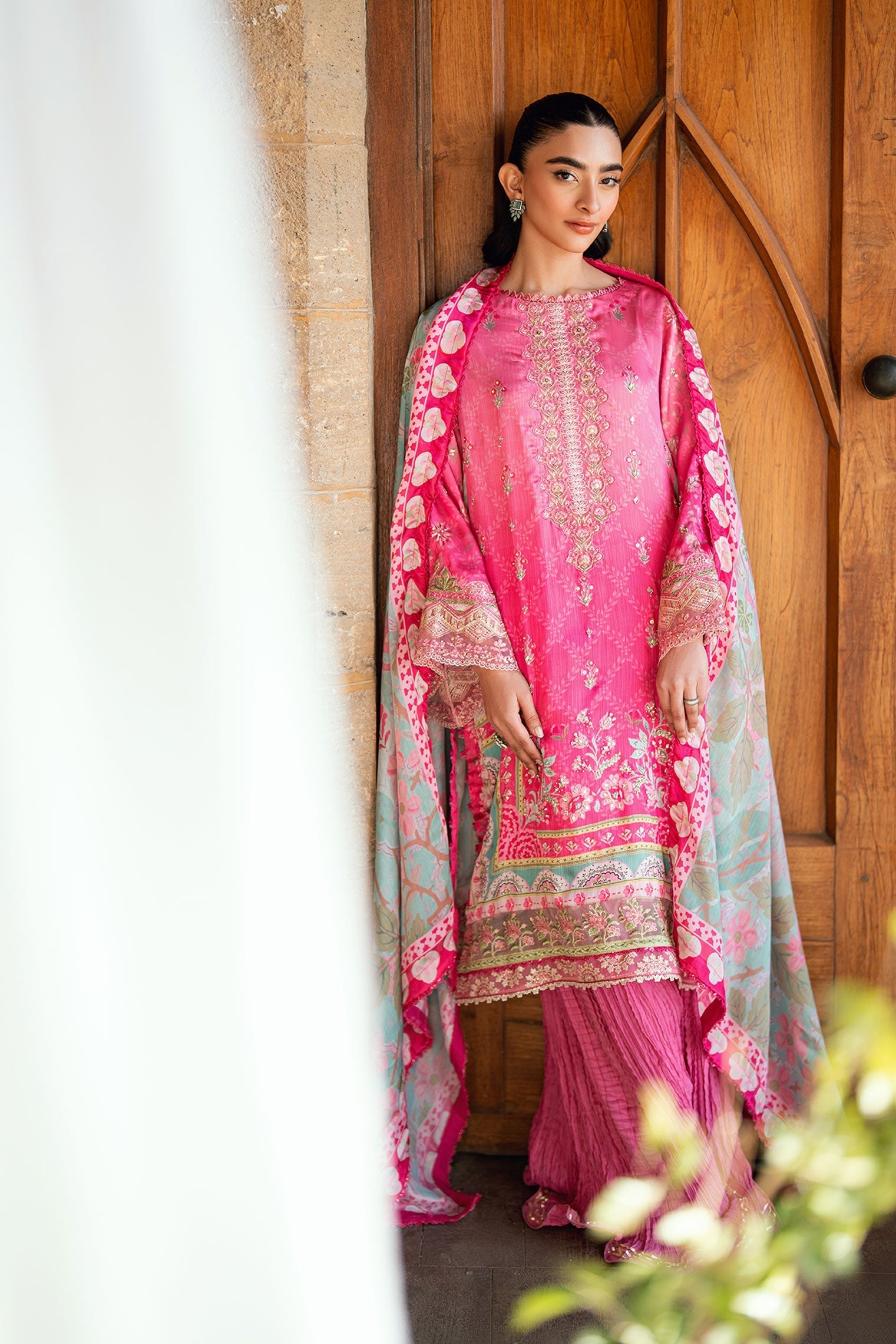 Dhanak | Silk Pret | PINK 2PCS HAND EMBELLISHED KURTA WITH TROUSER