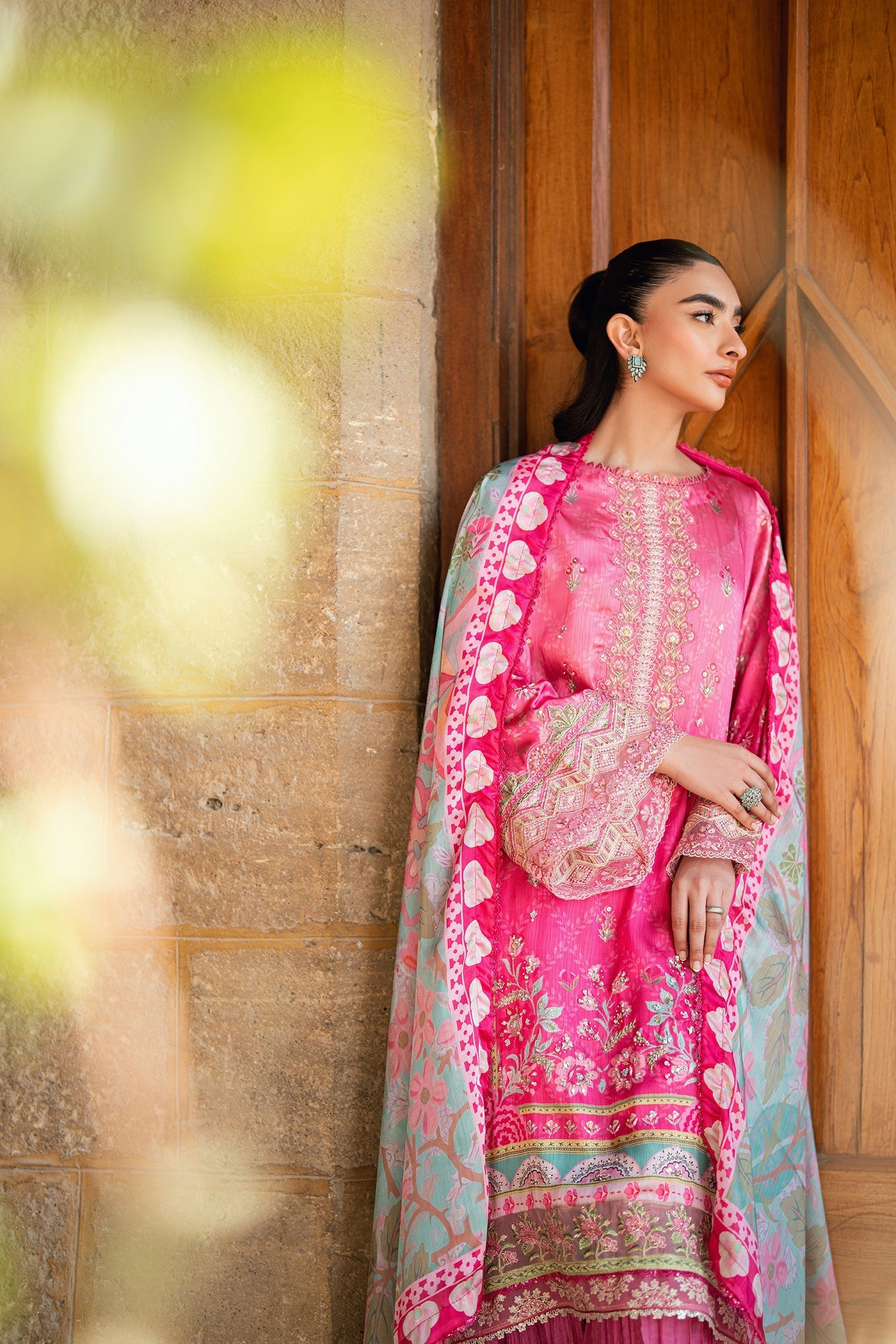 Dhanak | Silk Pret | PINK 2PCS HAND EMBELLISHED KURTA WITH TROUSER