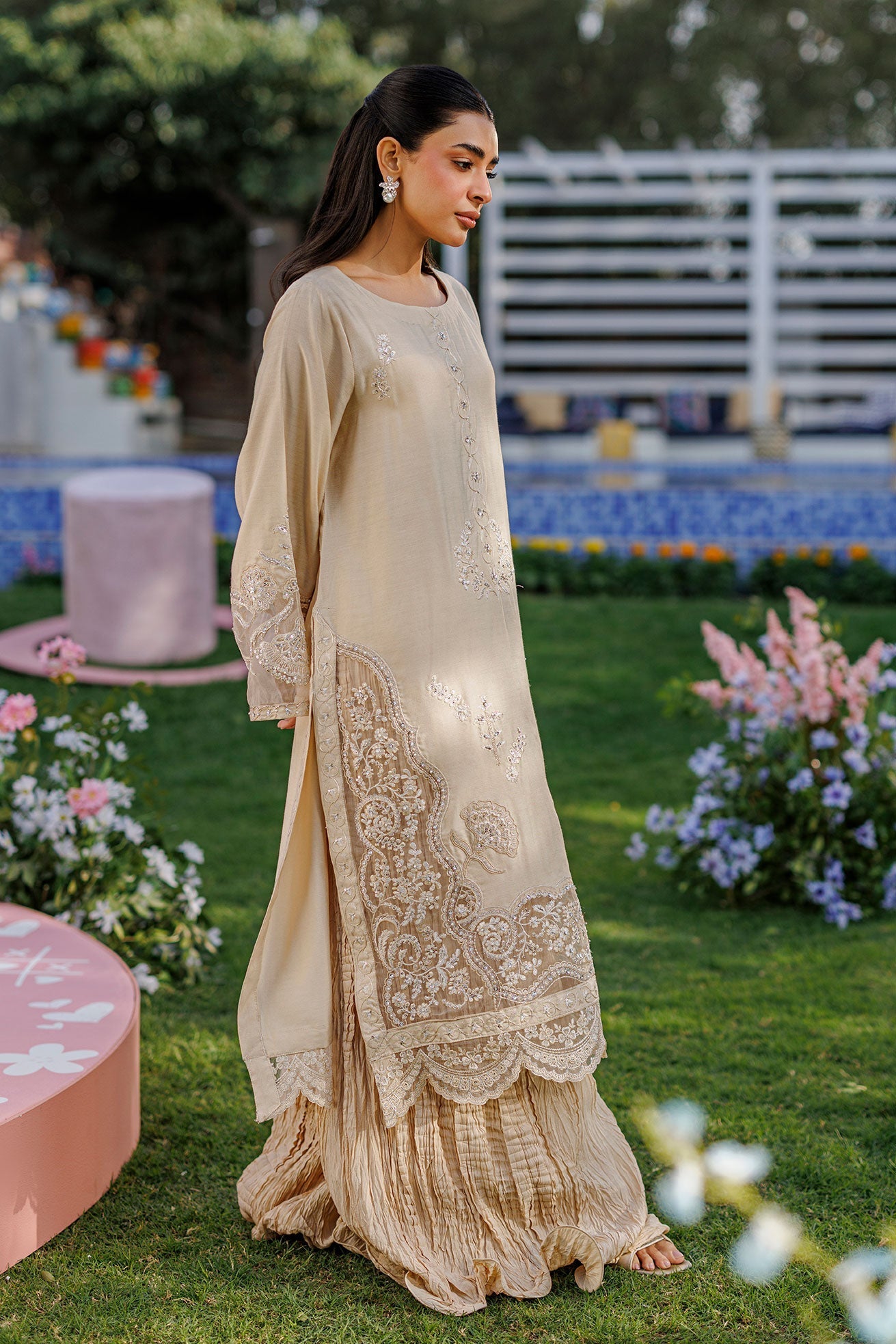 Dhanak | Signature Pret | BEIGE 2PCS EMBROIDERED KURTA WITH TROUSER
