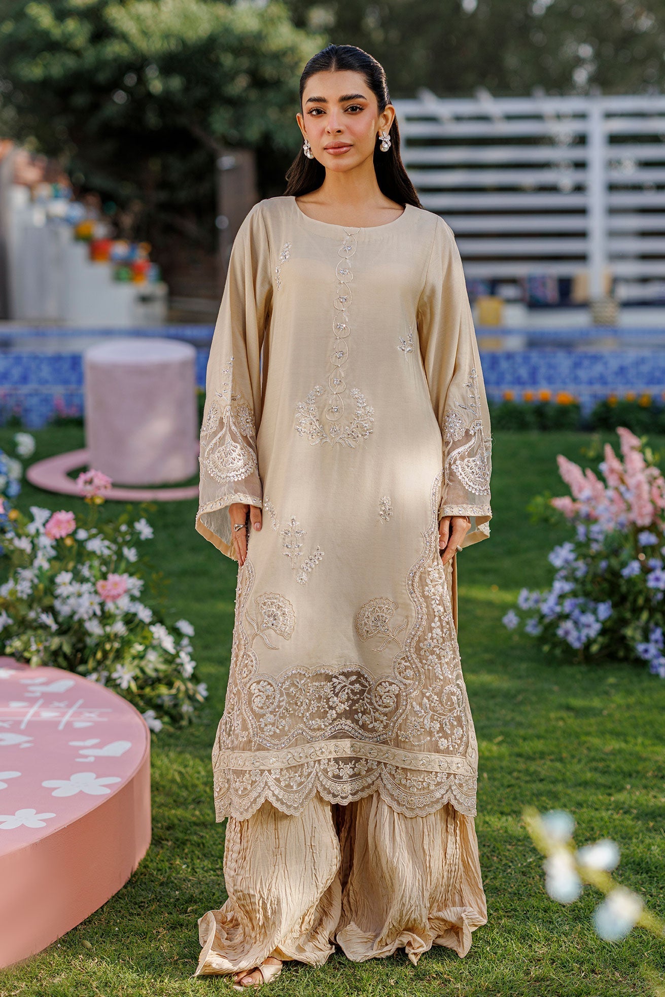 Dhanak | Signature Pret | BEIGE 2PCS EMBROIDERED KURTA WITH TROUSER