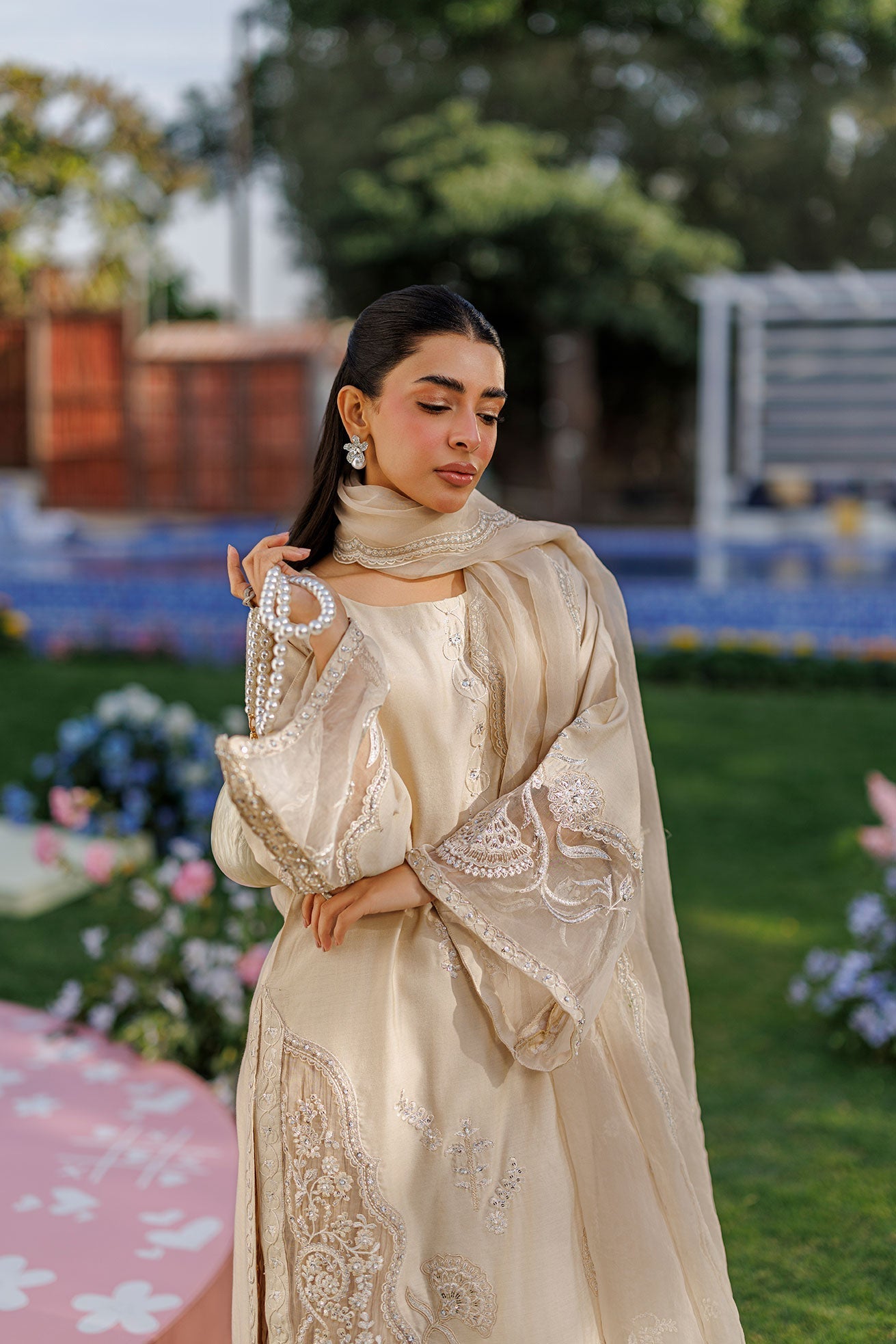 Dhanak | Signature Pret | BEIGE 2PCS EMBROIDERED KURTA WITH TROUSER