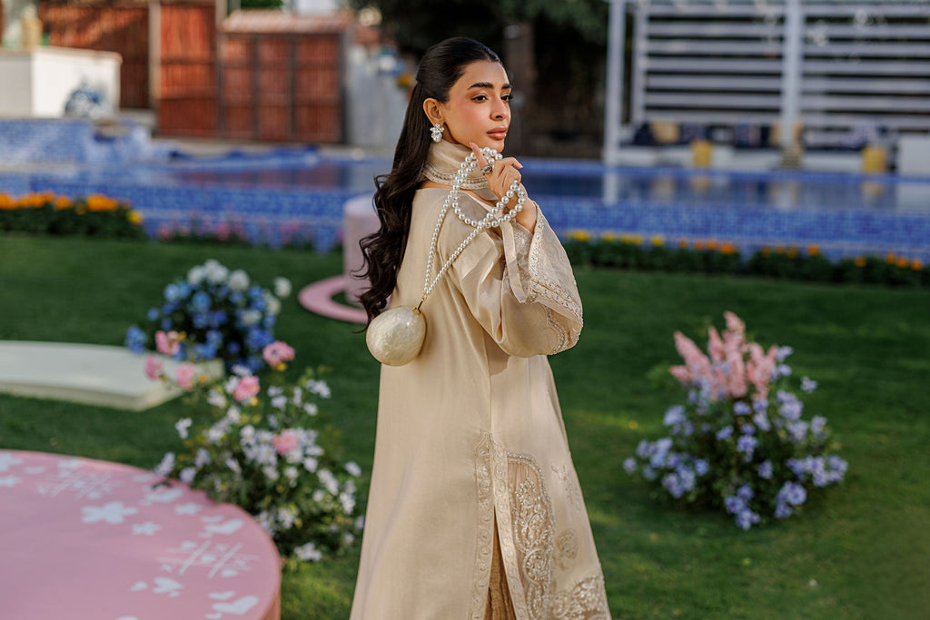 Dhanak | Signature Pret | BEIGE 2PCS EMBROIDERED KURTA WITH TROUSER