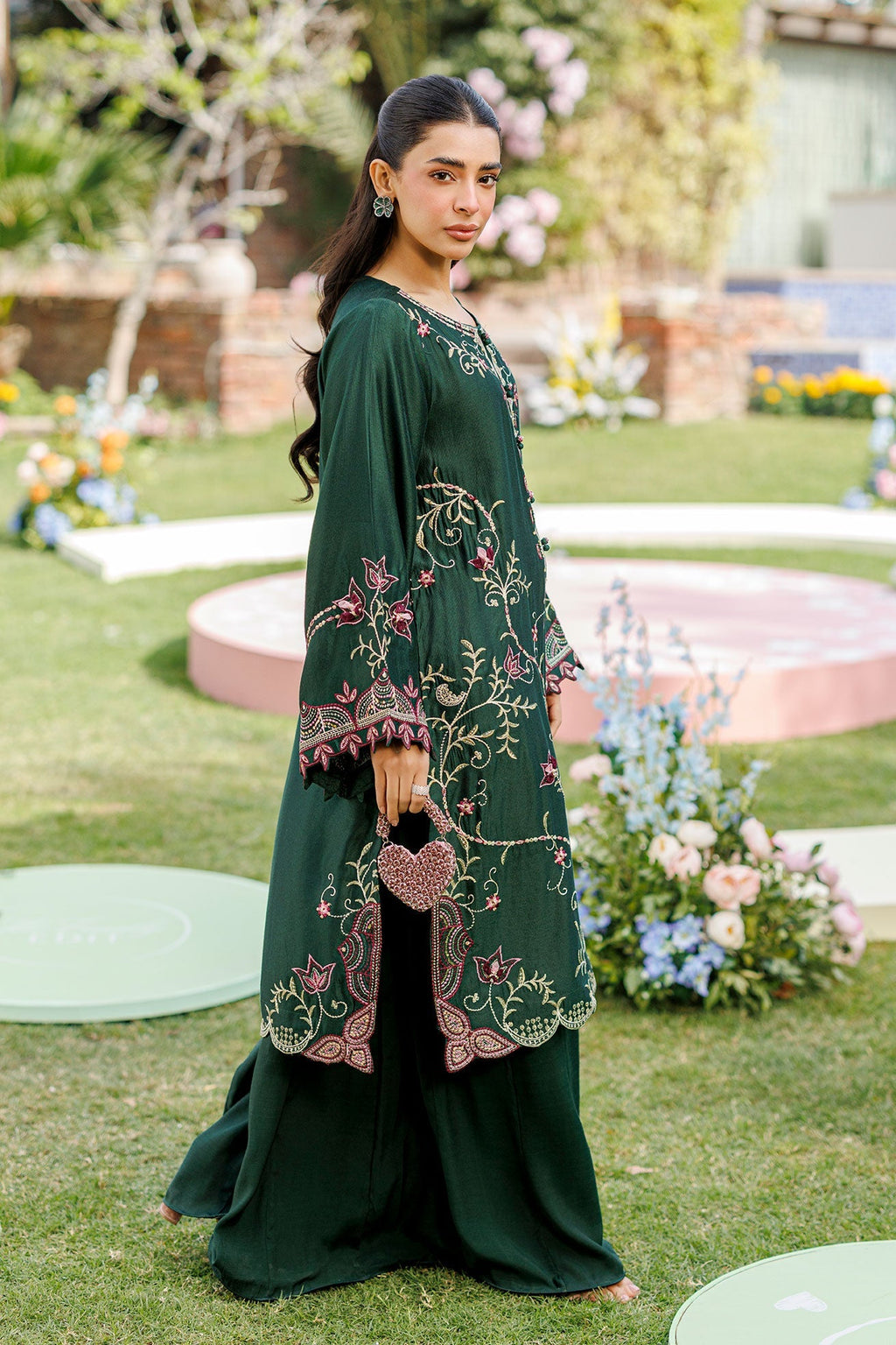 Dhanak | Signature Pret | BOTTLE GREEN 2PCS EMBROIDERED KURTA WITH TROUSER