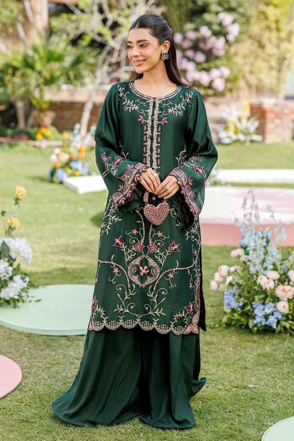 Dhanak | Signature Pret | BOTTLE GREEN 2PCS EMBROIDERED KURTA WITH TROUSER