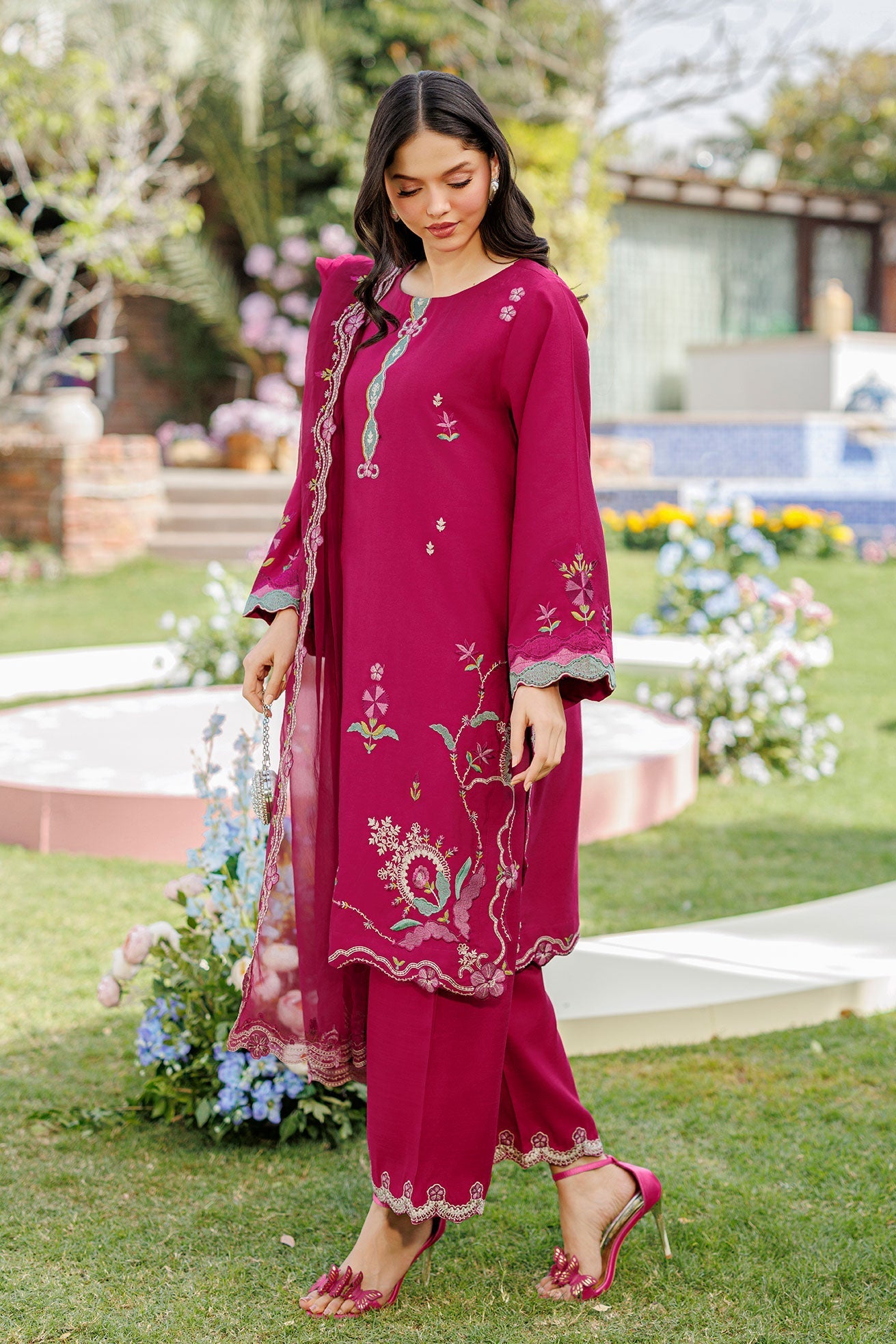 Dhanak | Signature Pret | MAGENTA 2PCS EMBROIDERED KURTA WITH TROUSER