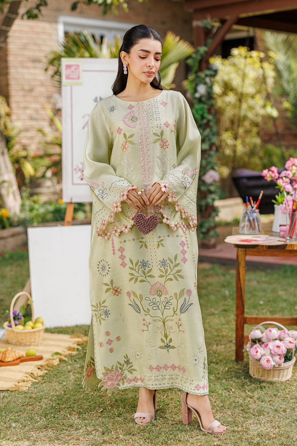 Dhanak | Signature Pret | MINT GREEN 2PCS EMBROIDERED KURTA WITH TROUSER