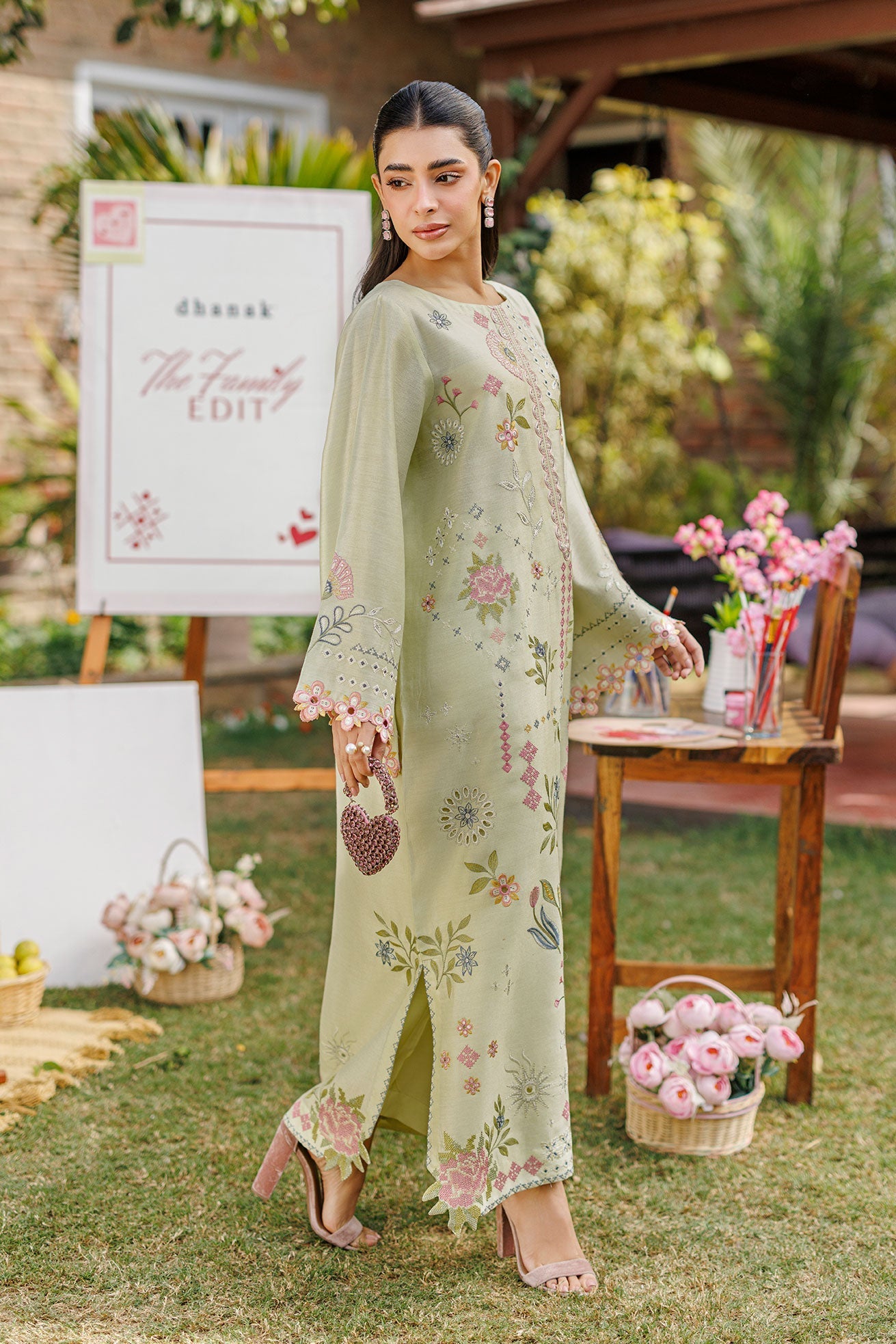 Dhanak | Signature Pret | MINT GREEN 2PCS EMBROIDERED KURTA WITH TROUSER