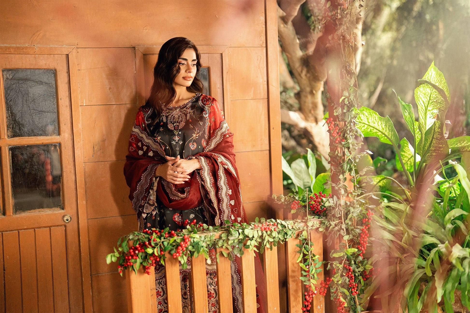 Dhanak | Silk Pret | BLACK-SILK TUNIC- 2PCS HAND EMBELLISHED SHIRT WITH TROUSER