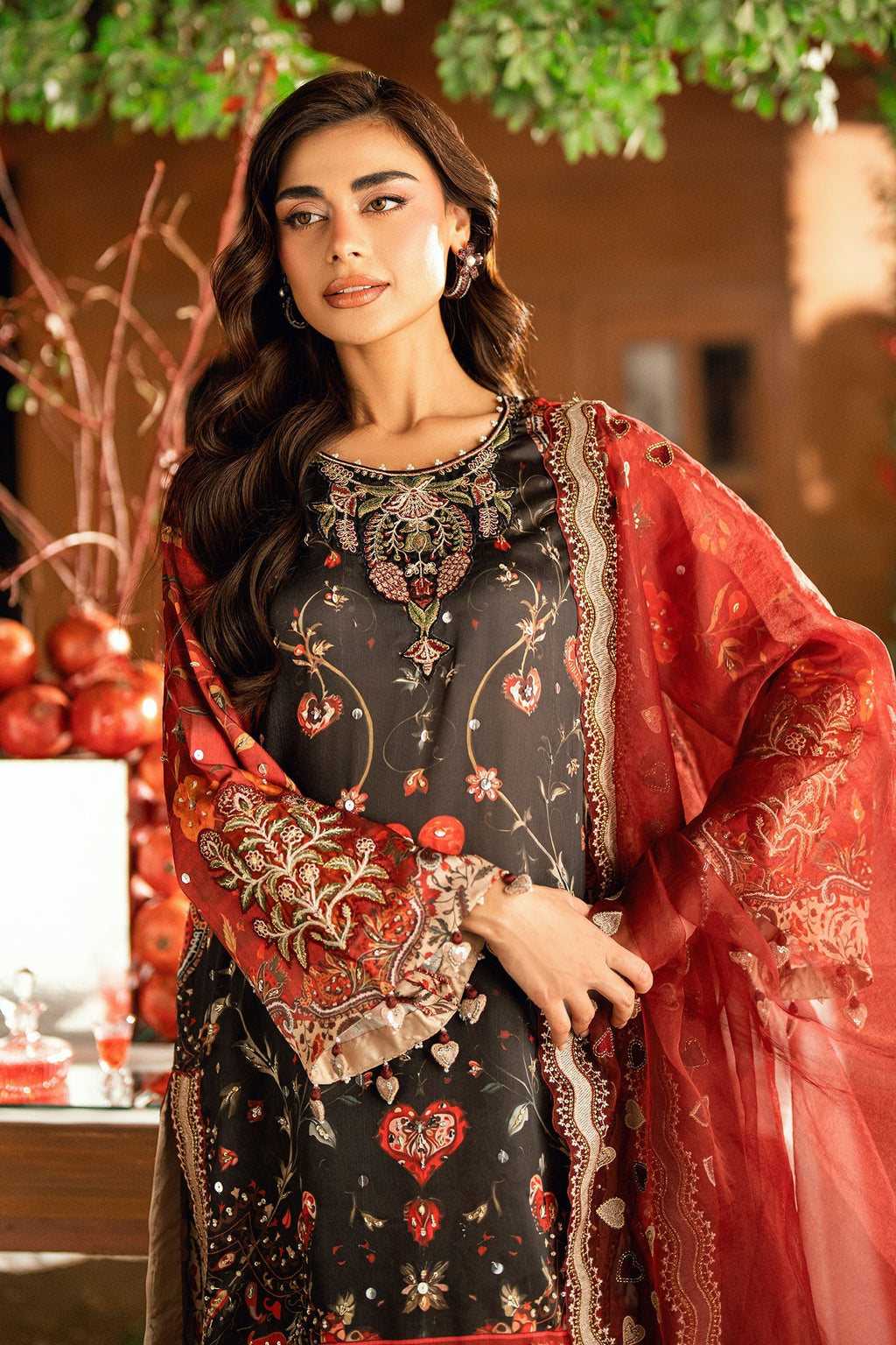 Dhanak | Silk Pret | BLACK-SILK TUNIC- 2PCS HAND EMBELLISHED SHIRT WITH TROUSER