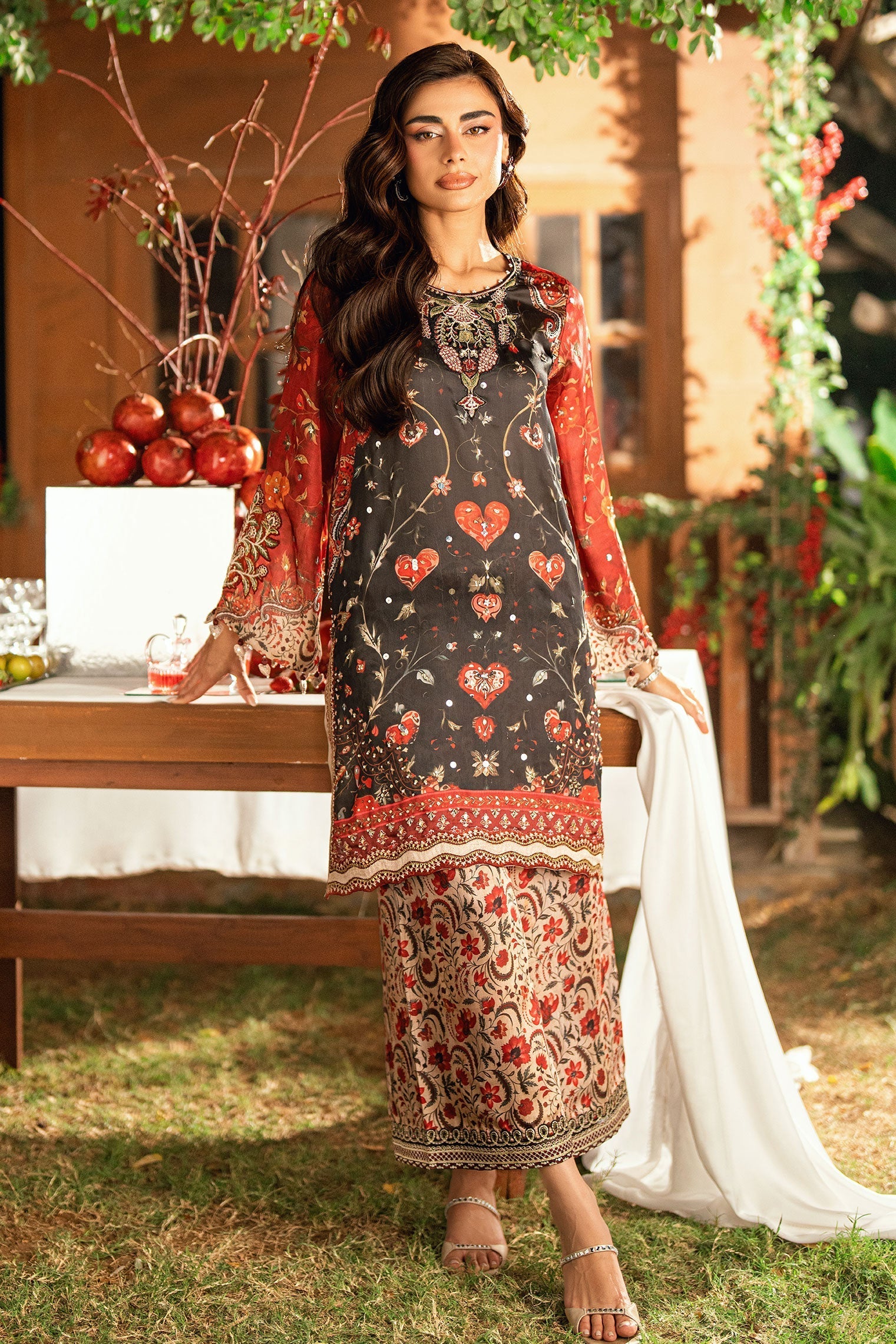 Dhanak | Silk Pret | BLACK-SILK TUNIC- 2PCS HAND EMBELLISHED SHIRT WITH TROUSER