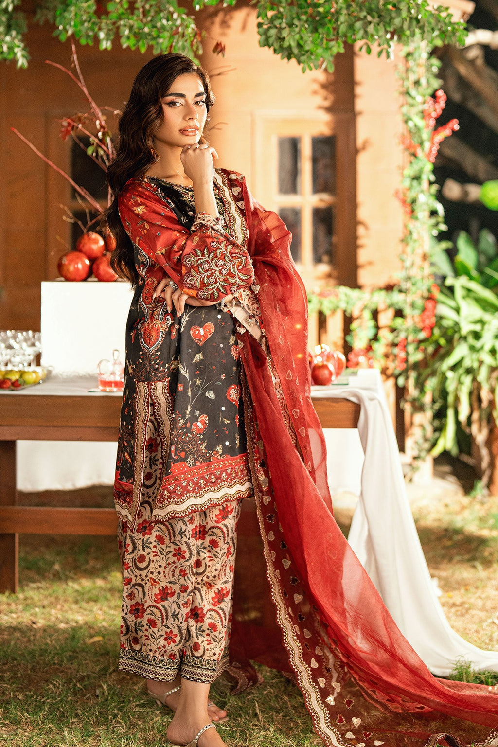 Dhanak | Silk Pret | BLACK-SILK TUNIC- 2PCS HAND EMBELLISHED SHIRT WITH TROUSER