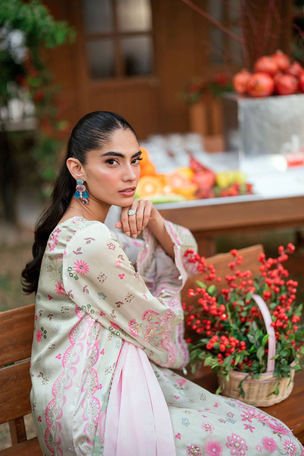 Dhanak | Silk Pret | L-GREEN -SILK TUNIC- 2PCS HAND EMBELLISHED SHIRT WITH TROUSER