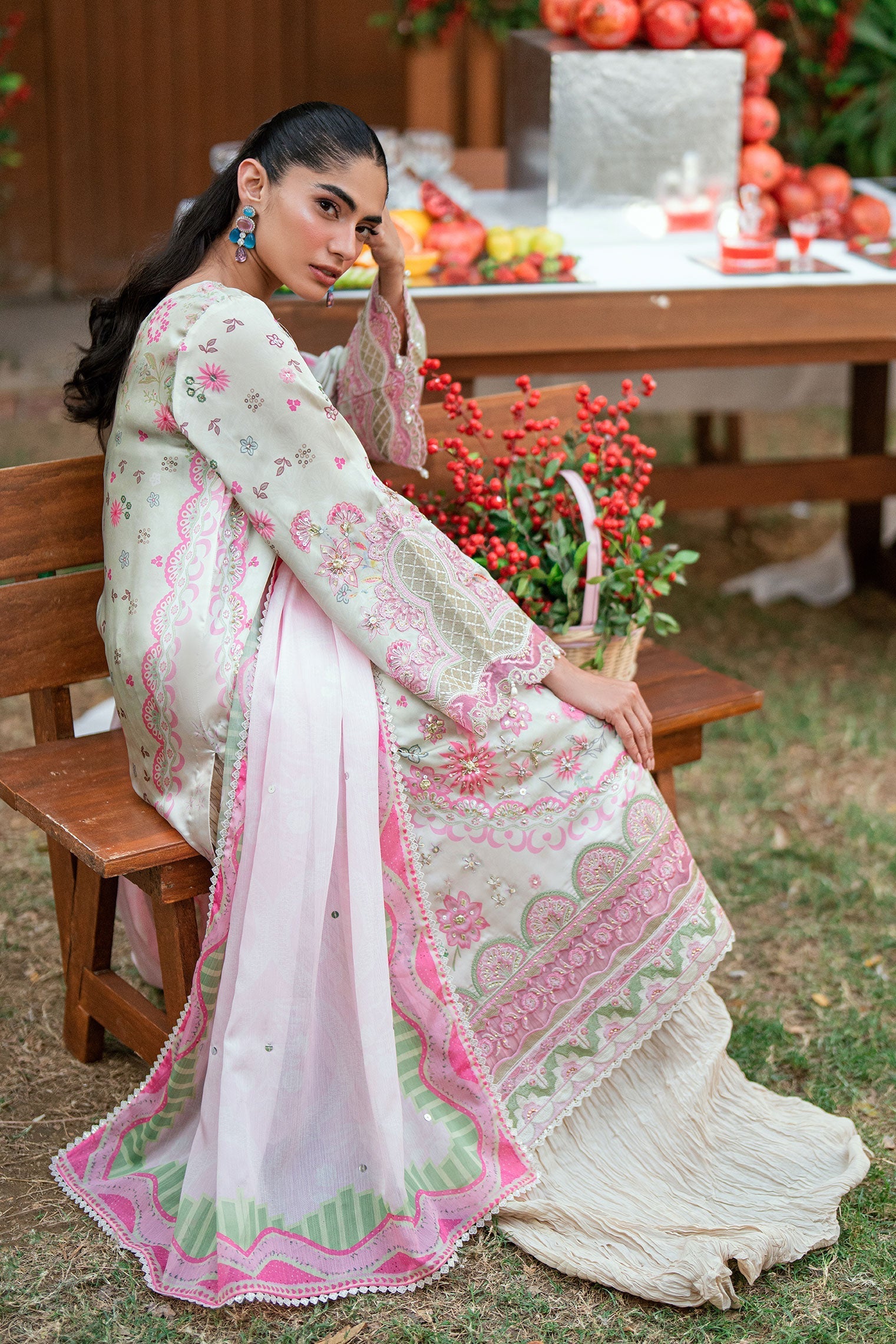 Dhanak | Silk Pret | L-GREEN -SILK TUNIC- 2PCS HAND EMBELLISHED SHIRT WITH TROUSER