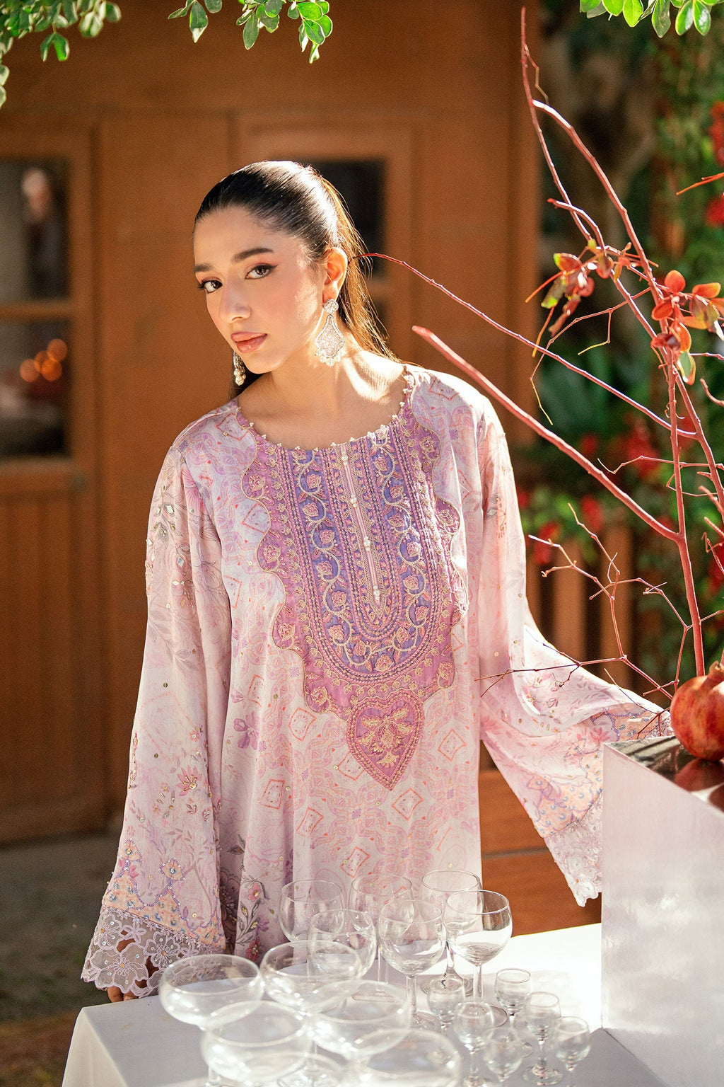 Dhanak | Silk Pret | LIGHT PINK -SILK TUNIC - 1PCS HAND EMBELLISHED KAFTAN
