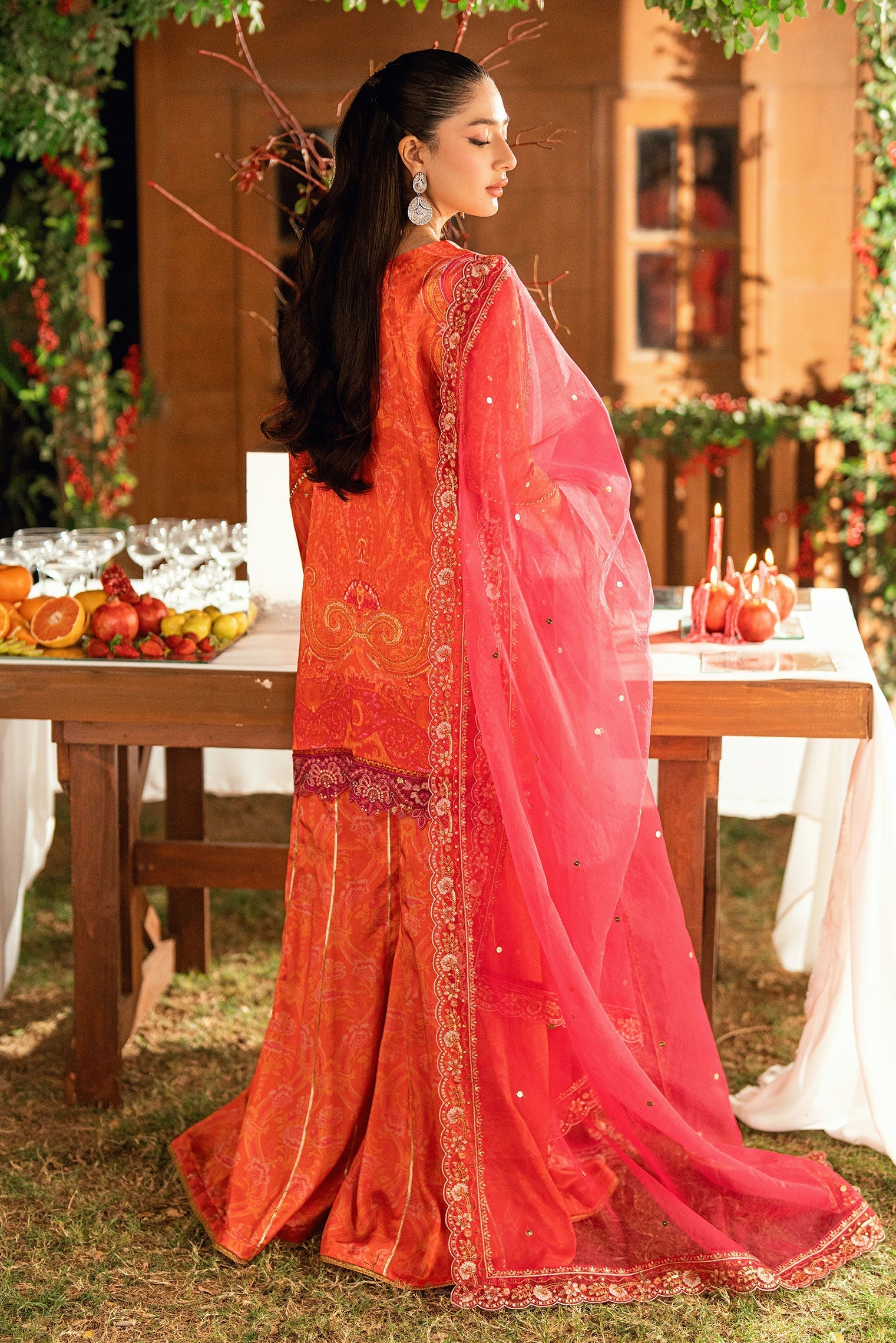 Dhanak | Silk Pret | ORANGE -SILK TUNIC- 2PCS HAND EMBELLISHED SHIRT WITH TROUSER