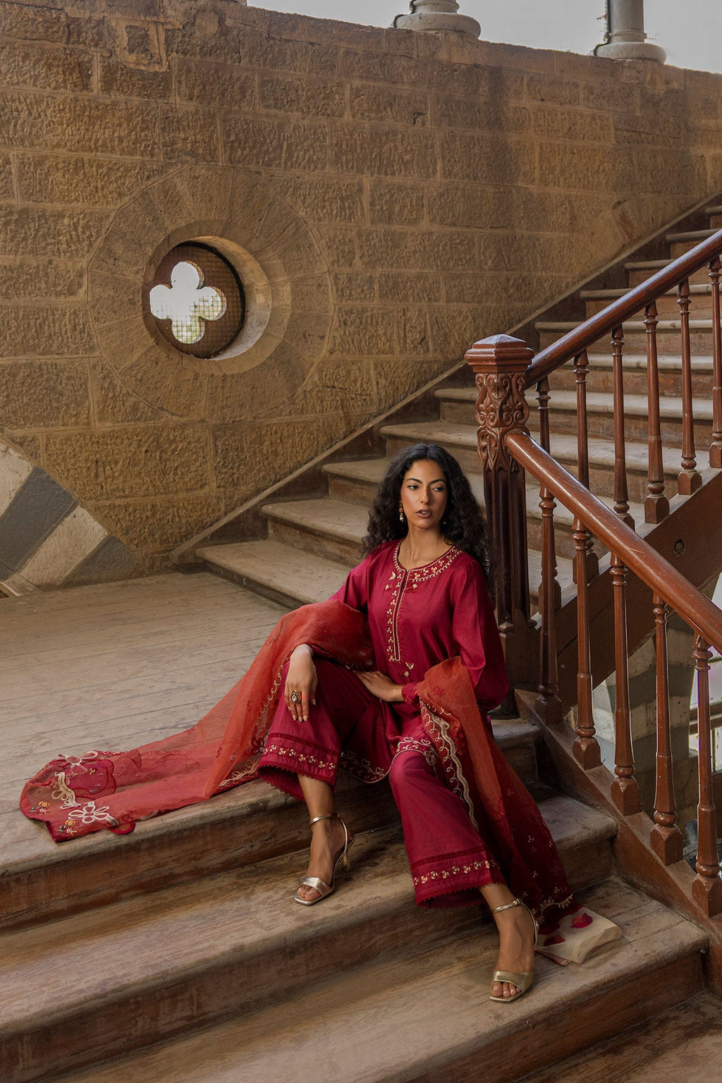 Dhanak | Signature Pret | MAROON 2PCS EMBROIDERED KURTA WITH TROUSER