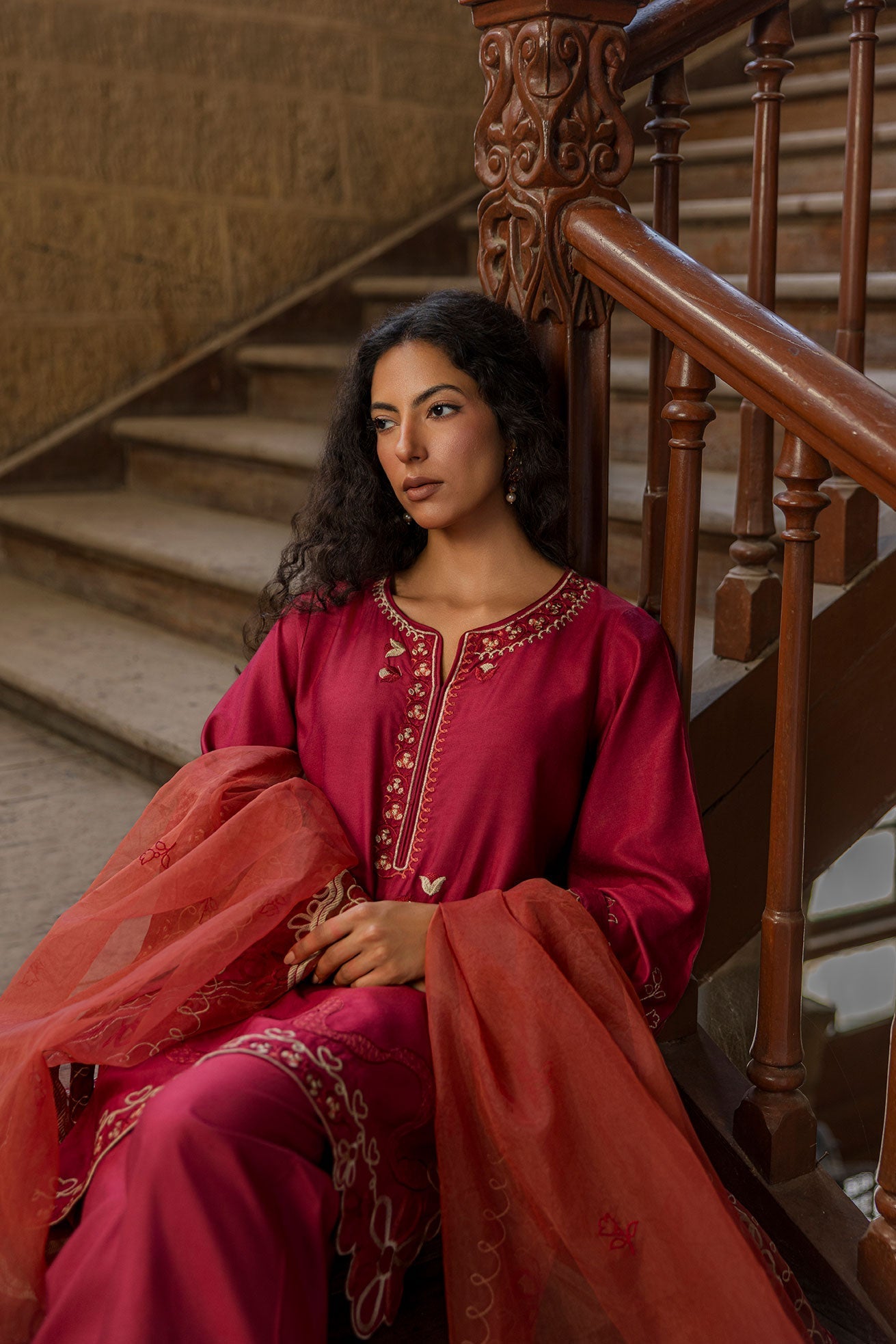 Dhanak | Signature Pret | MAROON 2PCS EMBROIDERED KURTA WITH TROUSER