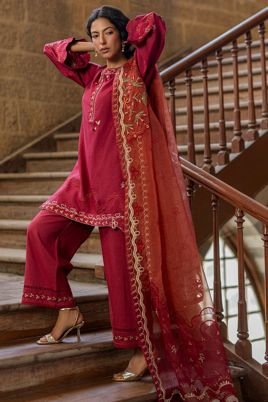 Dhanak | Signature Pret | MAROON 2PCS EMBROIDERED KURTA WITH TROUSER