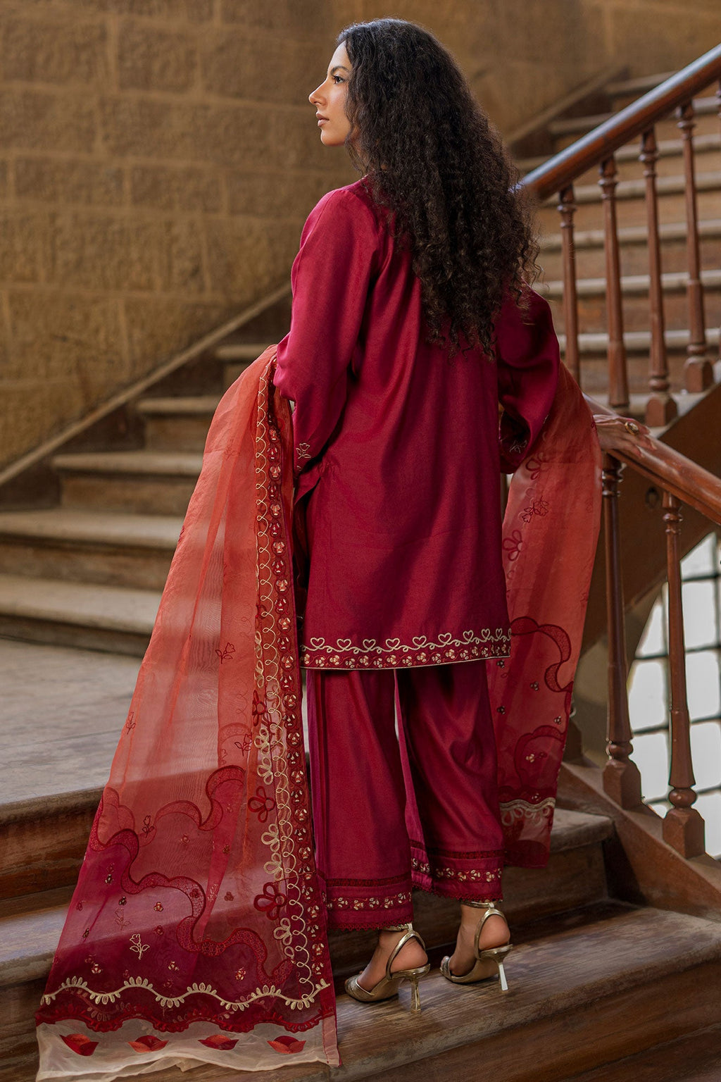 Dhanak | Signature Pret | MAROON 2PCS EMBROIDERED KURTA WITH TROUSER