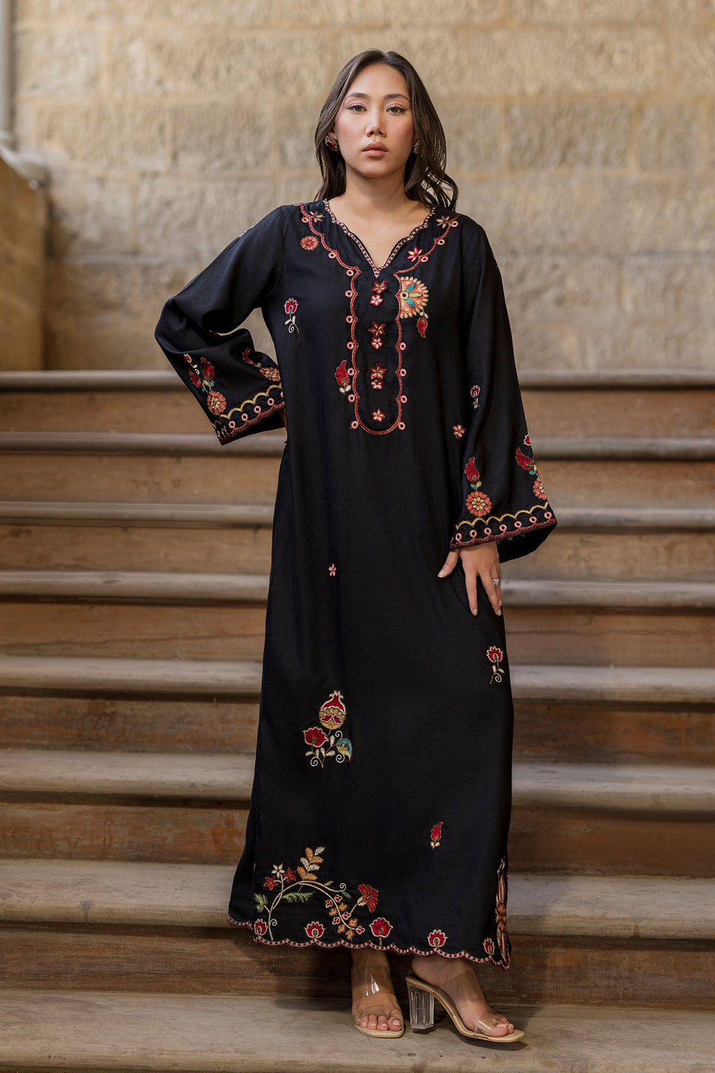 Dhanak | Signature Pret | BLACK - 1PCS - EMBROIDERED KAFTAN