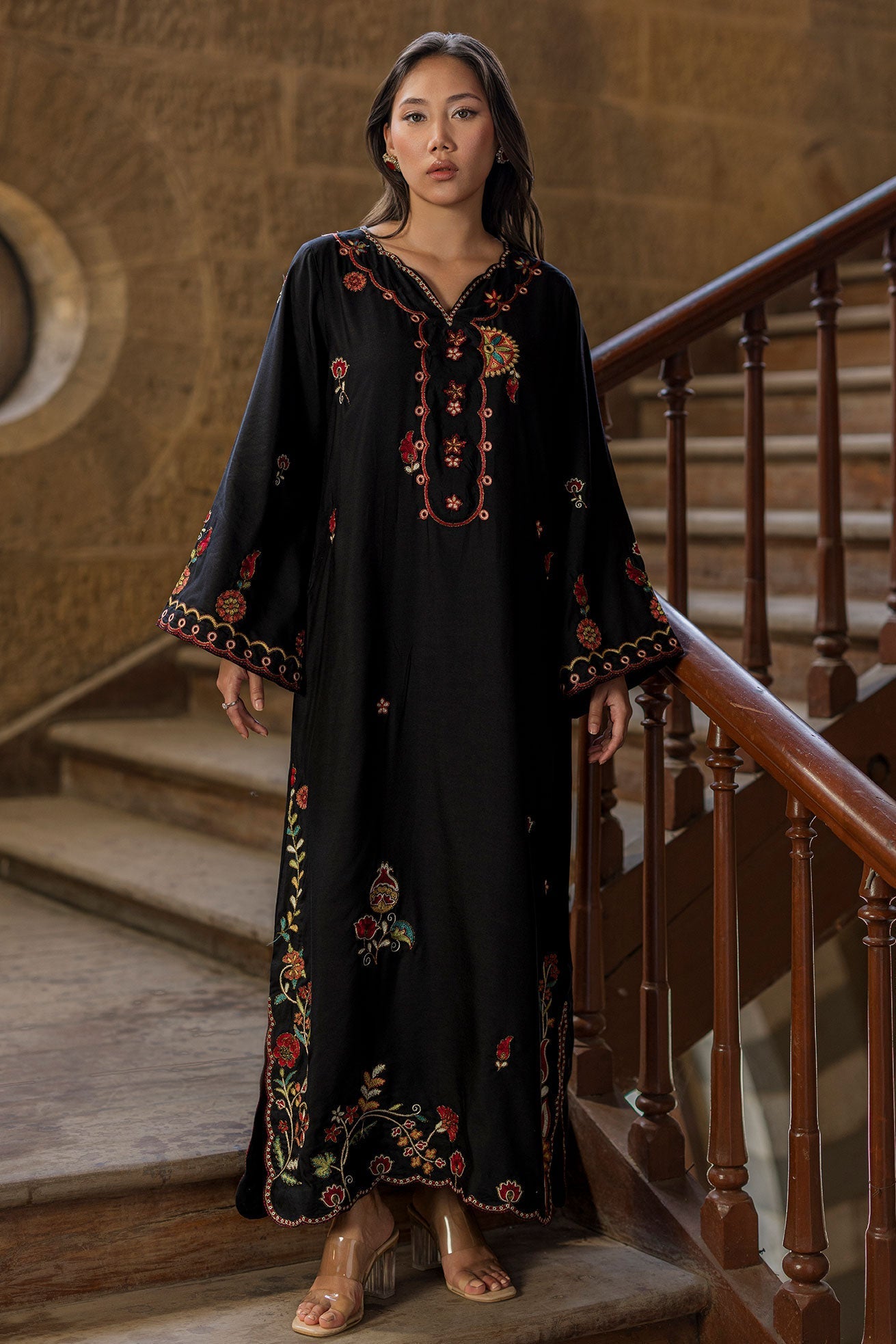 Dhanak | Signature Pret | BLACK - 1PCS - EMBROIDERED KAFTAN