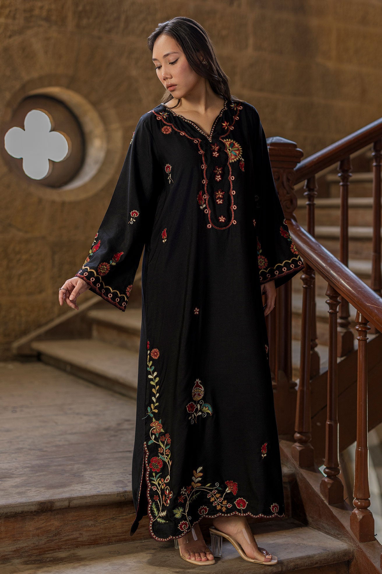 Dhanak | Signature Pret | BLACK - 1PCS - EMBROIDERED KAFTAN