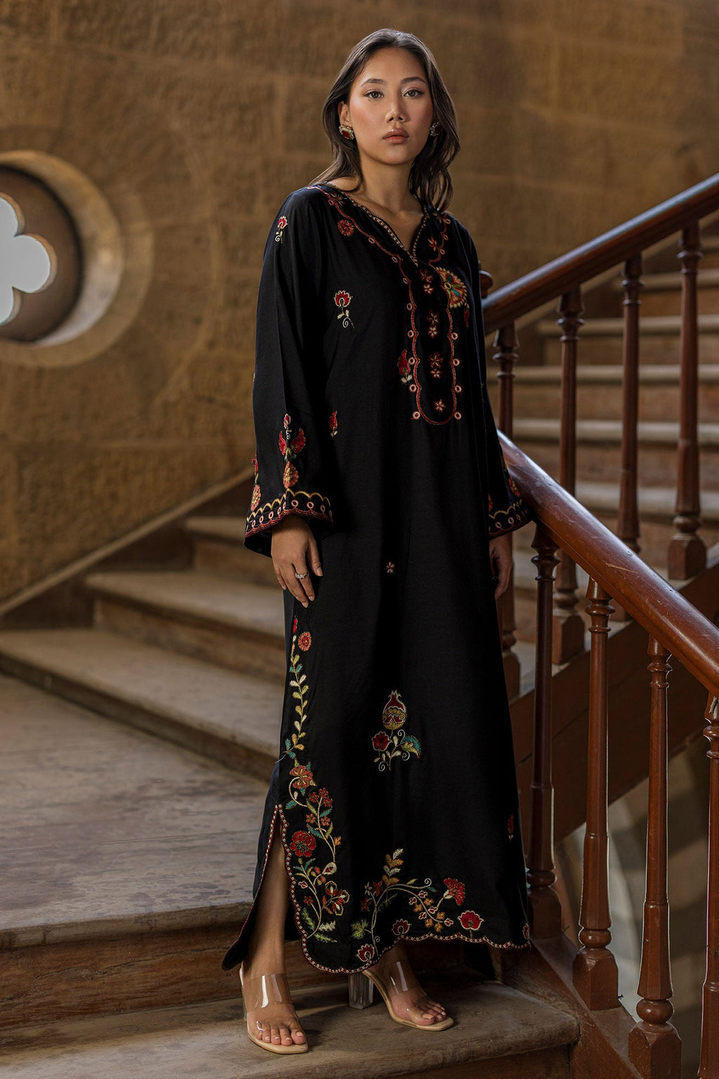 Dhanak | Signature Pret | BLACK - 1PCS - EMBROIDERED KAFTAN