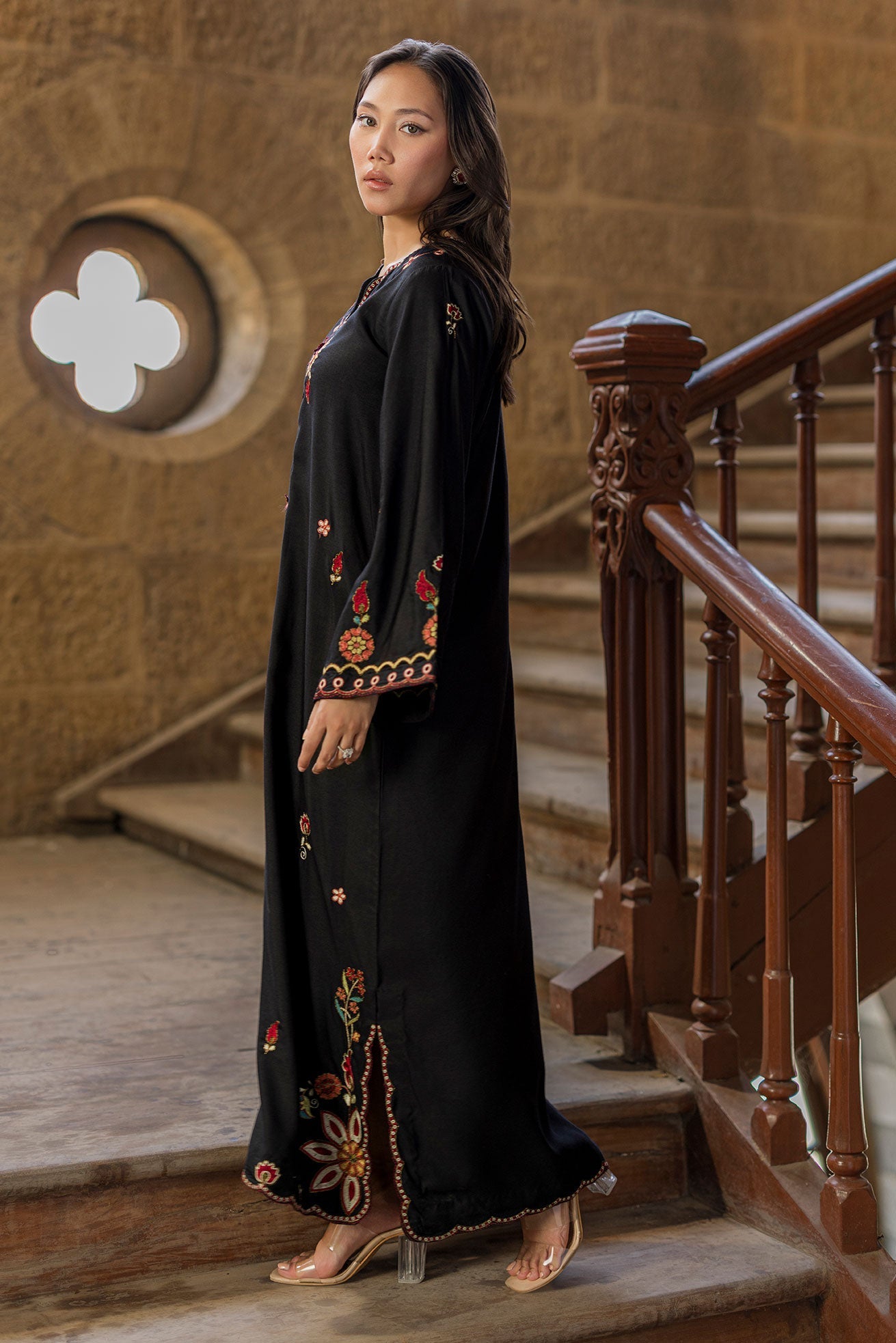Dhanak | Signature Pret | BLACK - 1PCS - EMBROIDERED KAFTAN