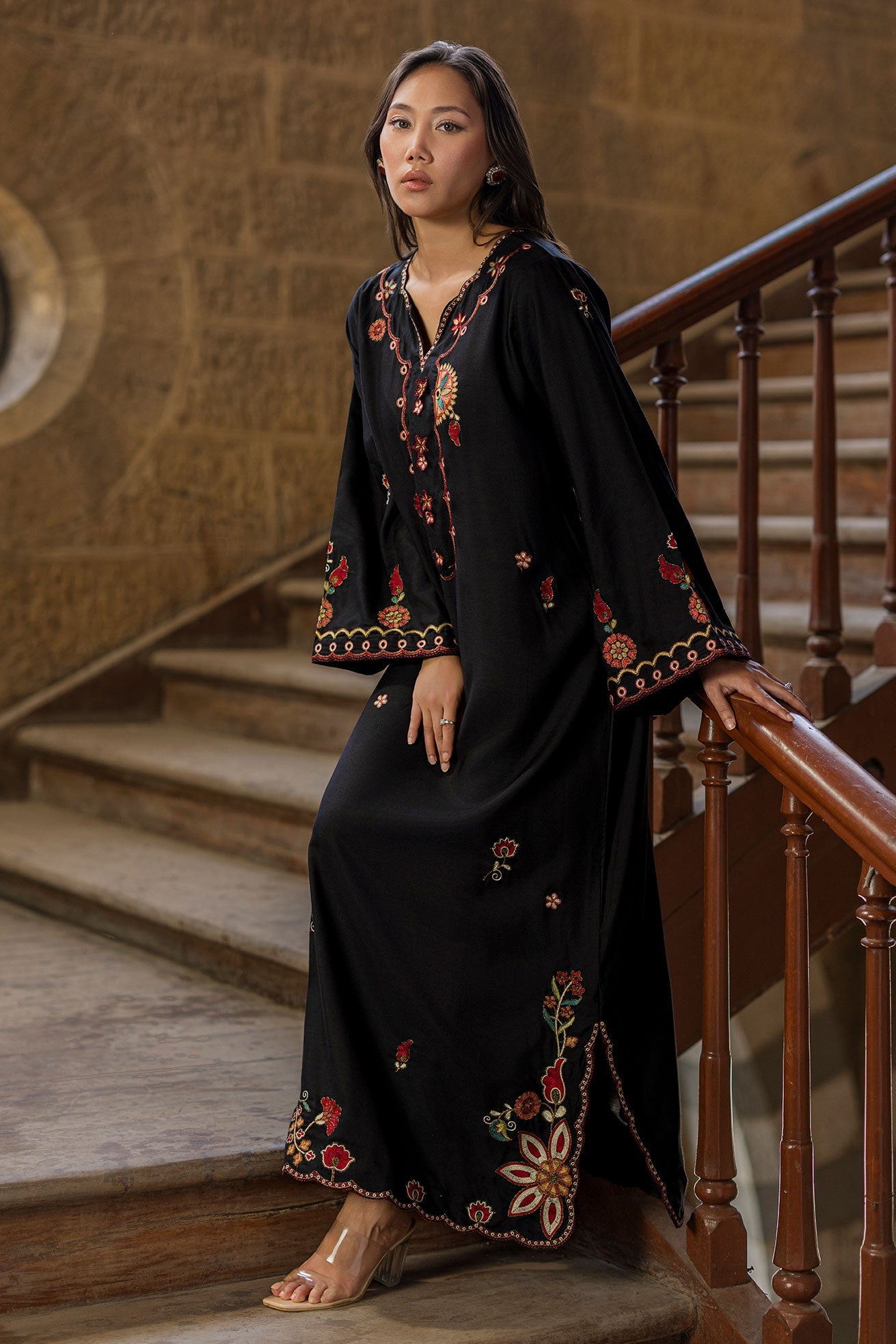 Dhanak | Signature Pret | BLACK - 1PCS - EMBROIDERED KAFTAN